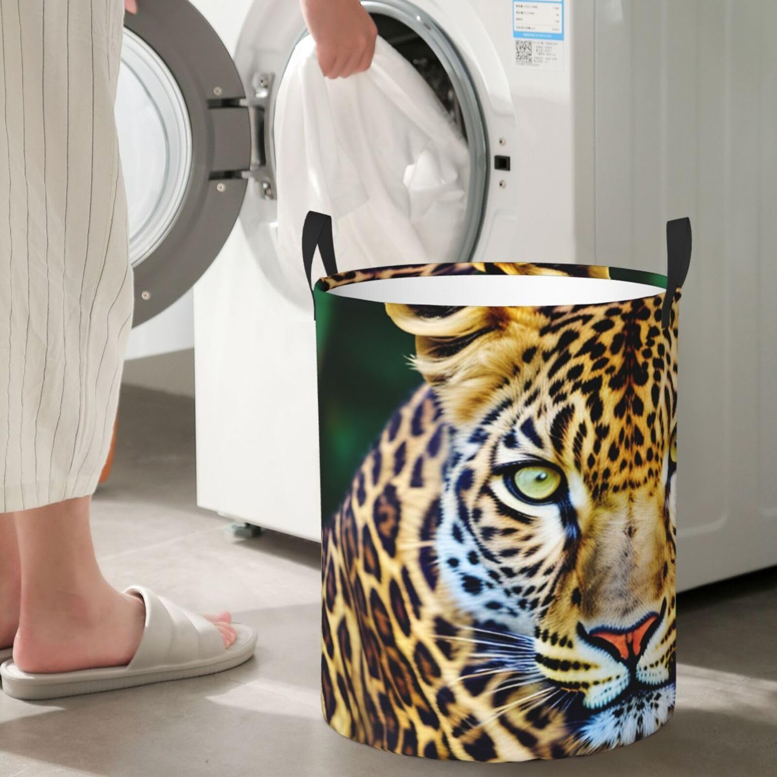 Yellow Leopard Print Round Laundry Hamper - Stylish Dirty Clothes Basket for Bedroom, Bathroom & Dorm - Perfect for Storing Clothes, Toys, Books & More