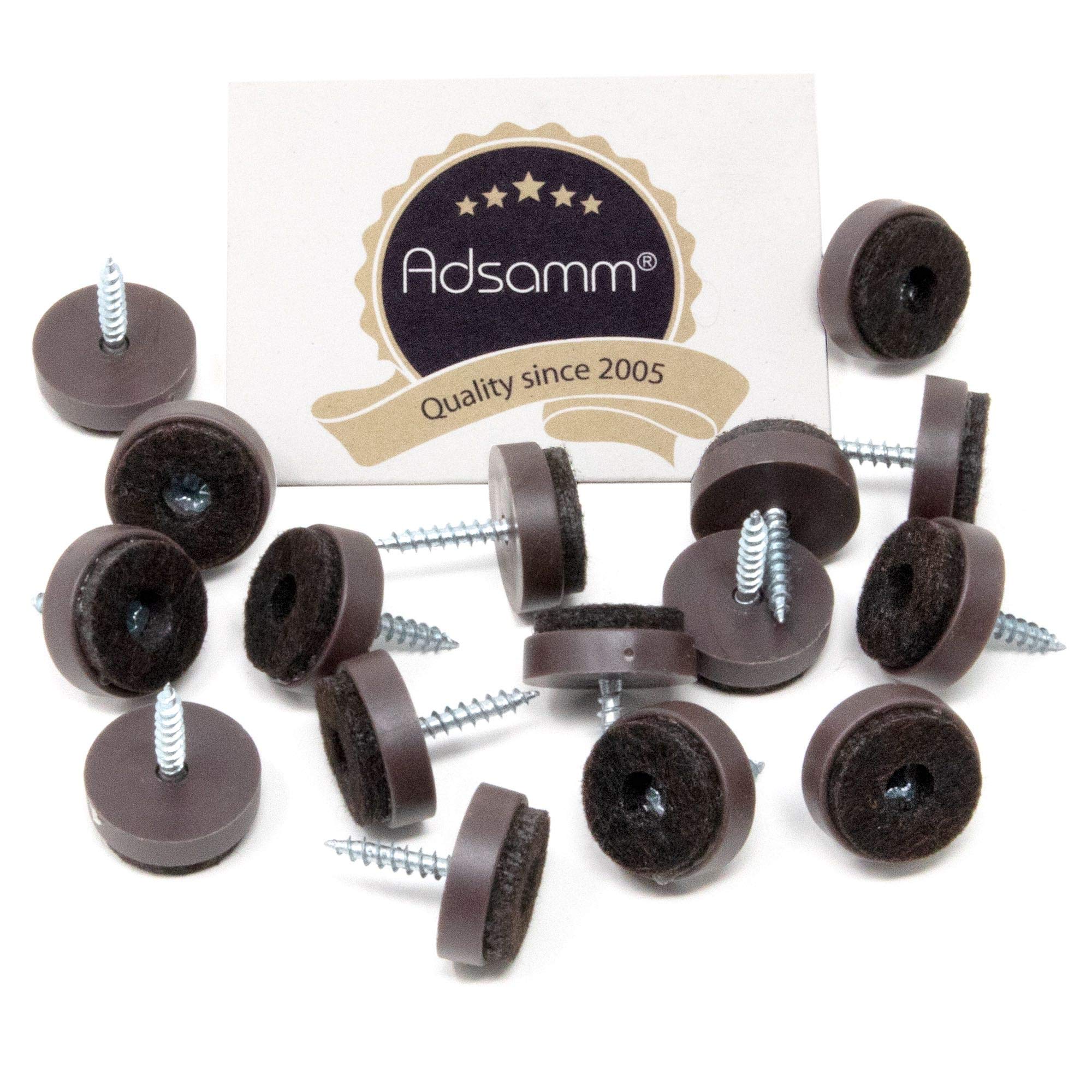 Brown Round Felt Furniture Glides with Screw - 16 Pieces (2cm Diameter) - Protect Floors & Reduce Noise for Chairs, Tables & Sofas