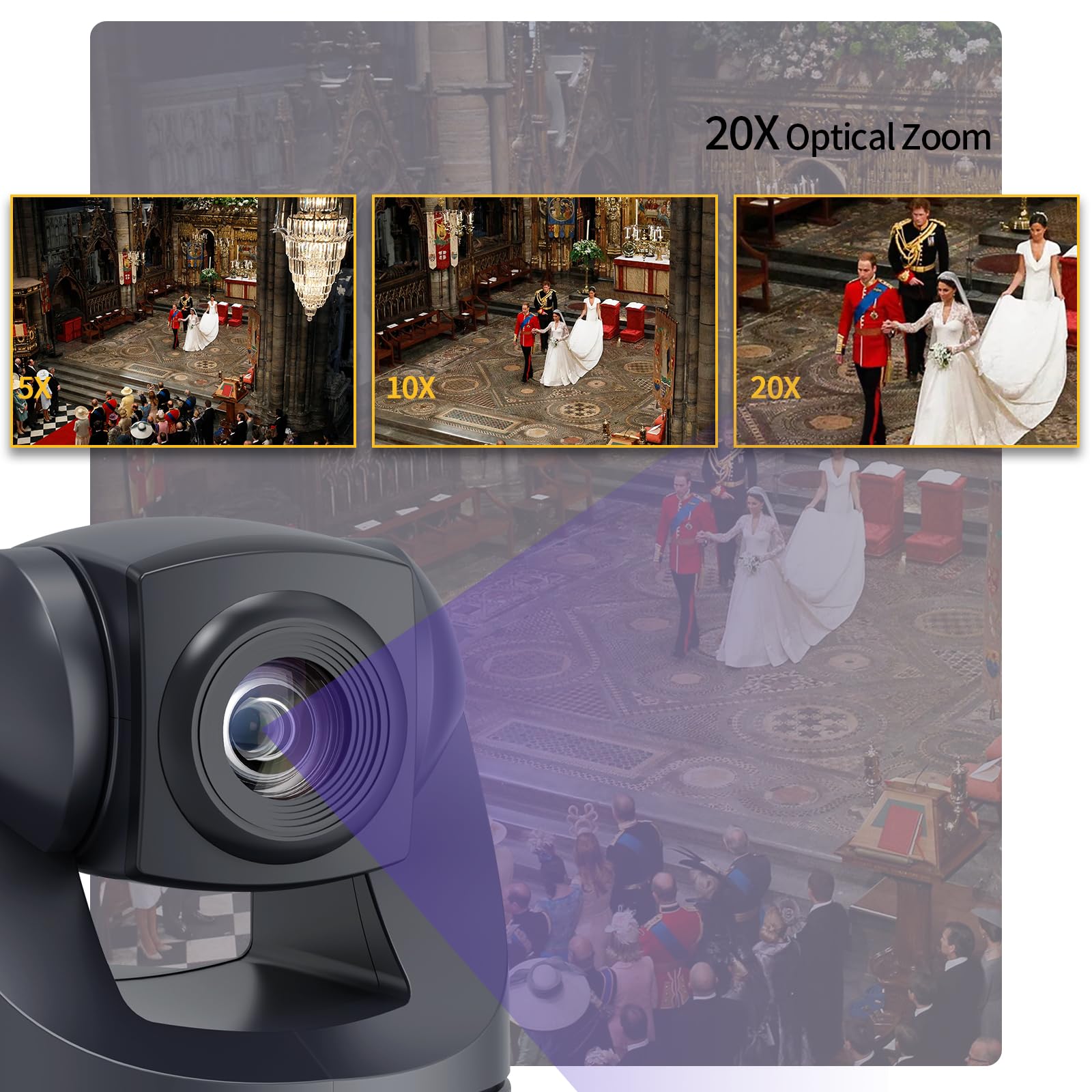 4K 20X HDMI PTZ Camera with USB - Professional Video Conference Webcam for Live Streaming, Church Worship, Events & Education - Compatible with Zoom, Skype, OBS - Ideal for Remote Meetings, Online Classes & Virtual Events