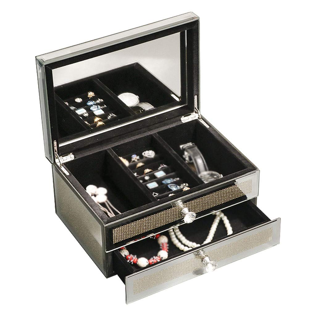 Luxury Jewelry Organizer Box - Glass Display Case with Large Capacity for Rings, Necklaces & Earrings - Gold Jewelry Storage Box (26.5×18×13.5cm) - Perfect for Bedroom Vanity, Travel & Gift Giving