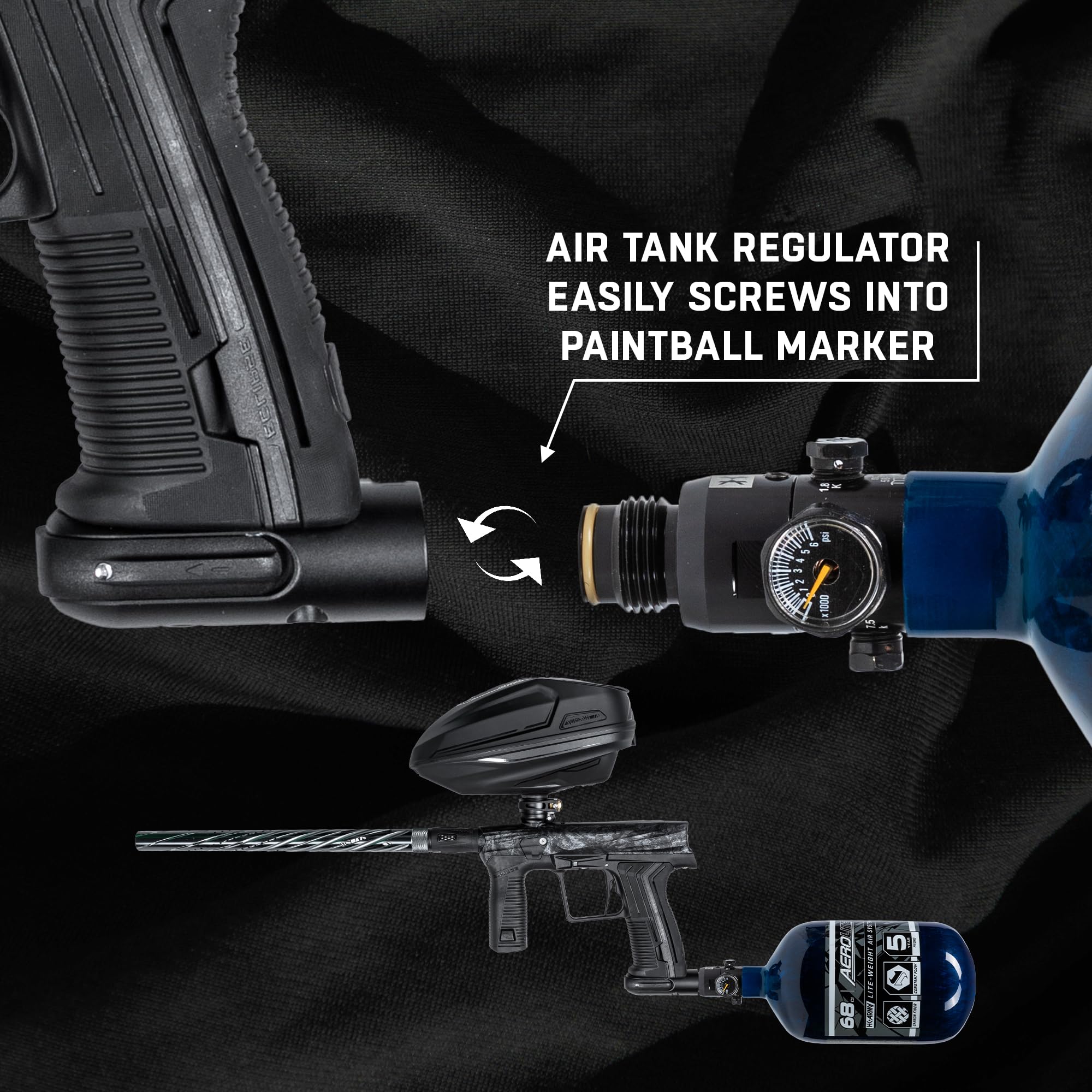 HK Army 68/4500 Aerolite Carbon Fiber HPA Paintball Air Tank System - Lightweight Compressed Air Tank for Tournament & Woodsball Scenarios