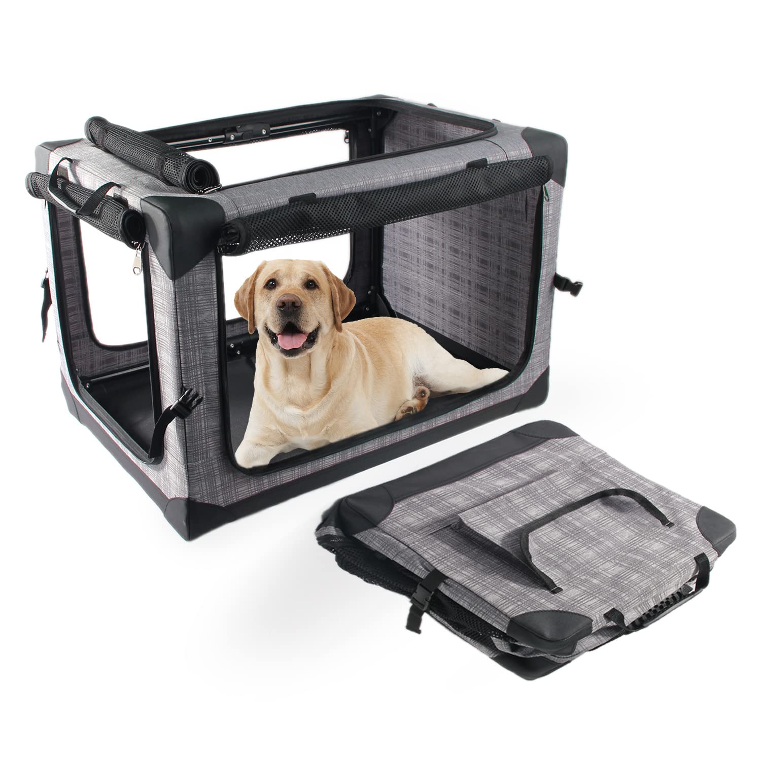 All For Paws 4-Door Portable Folding Soft Dog Crate - Lightweight Pet Carrier for Travel, Camping & Home Use - Indoor/Outdoor Dog Kennel for Small to Medium Breeds