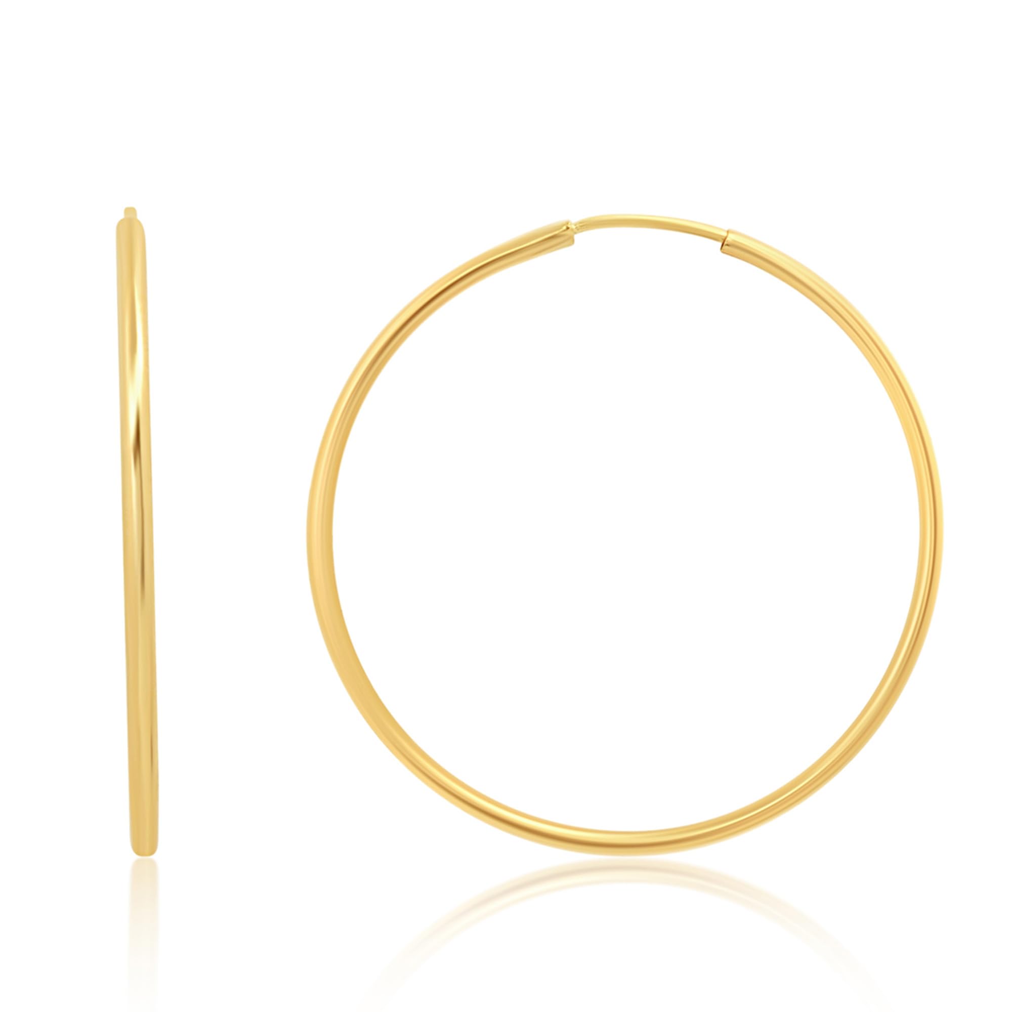 14k Solid Gold Hoop Earrings for Women - 1mm Thin Tube Yellow Gold Continuous Hoop Earrings | Real 14k Gold Jewelry | Perfect for Everyday Wear, Date Nights & Special Occasions