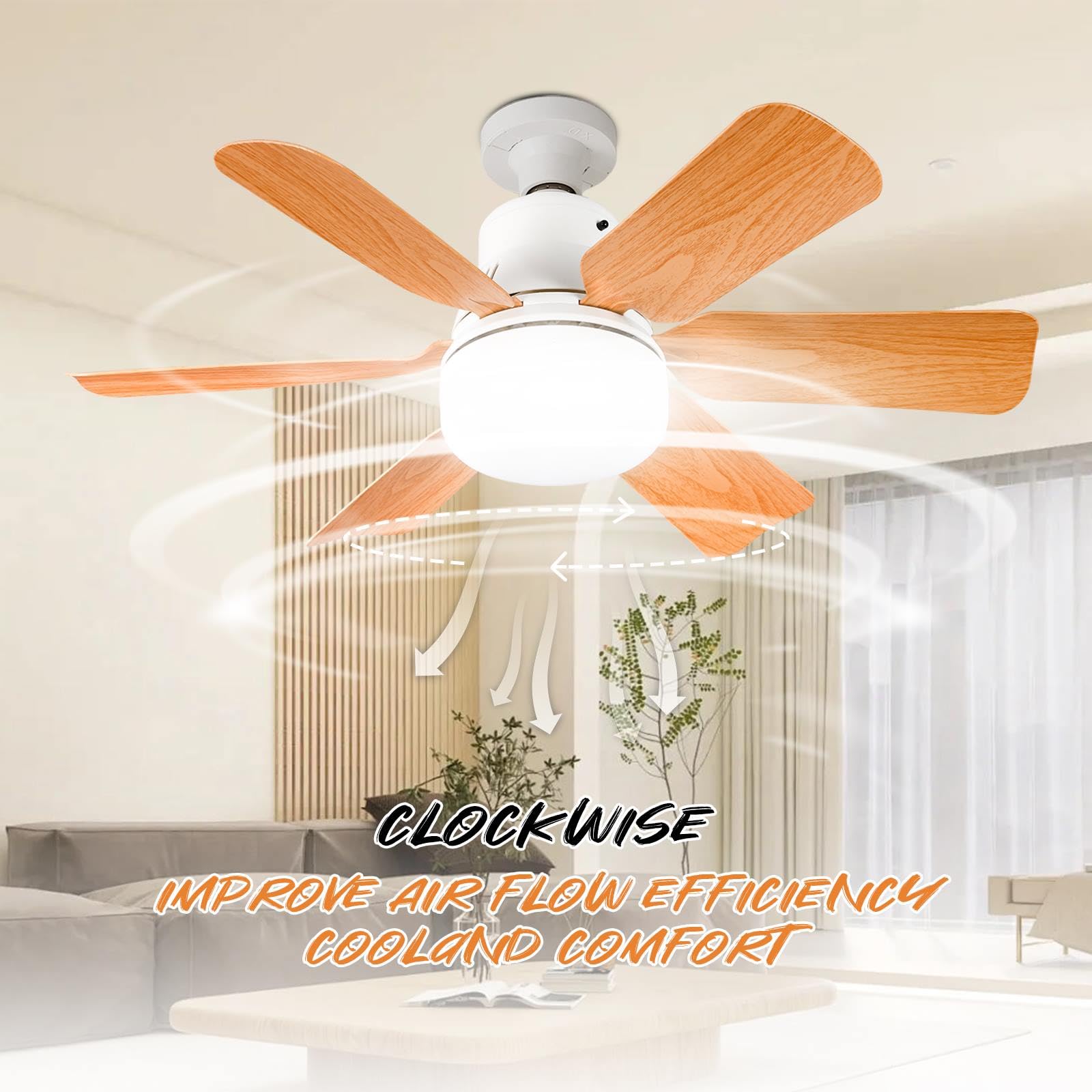 30/40W Ceiling Fan with Light and Remote Control - 6 Blades, 3 Speed Settings, Ultra Quiet - E27 Socket LED Light Fixture - Perfect for Living Room, Bedroom, Office - Sunset Design (40W) - Energy Efficient Cooling & Lighting Solution