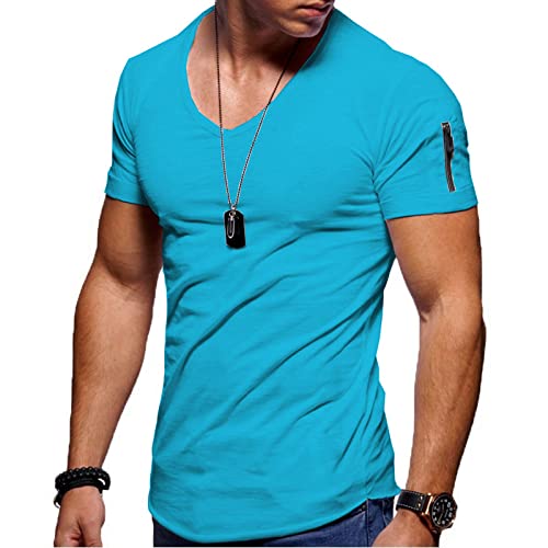 Men's Solid Color V-Neck T-Shirts - Slim Fit Summer Short Sleeve Casual Tops (White) | Perfect for Everyday Wear, Gym & Outdoor Activities