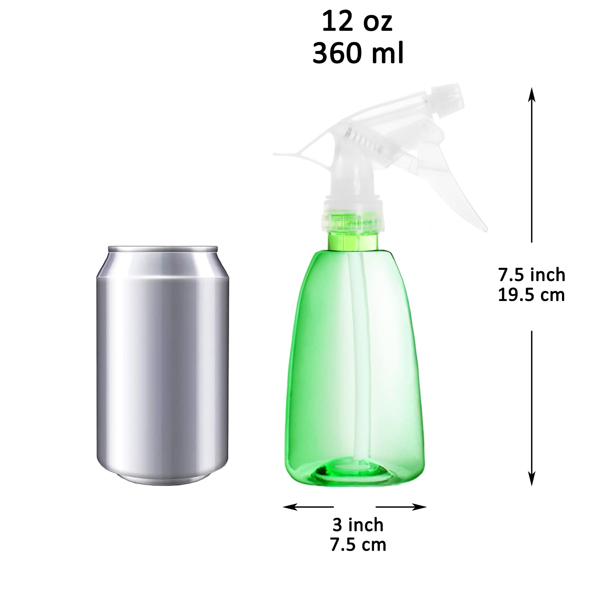 Youngever 6 Pack 12oz Empty Plastic Spray Bottles - Refillable Hair Mist & Cleaning Solution Containers (Green) | Perfect for DIY Beauty Products, Household Cleaners & Garden Use