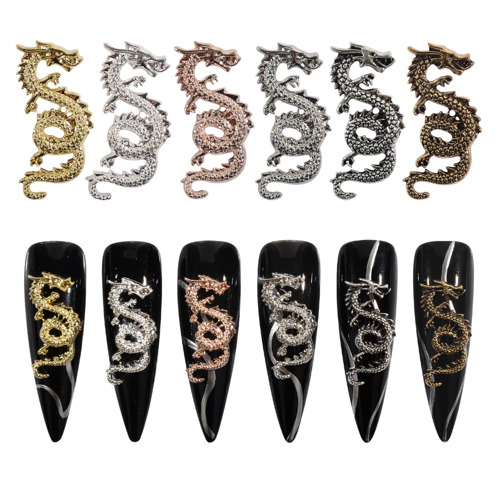 3D Dragon Nail Charms - 12pcs Chinese Zodiac Dragon Nail Art Accessories, Shiny Alloy Nail Decorations for 3D Nail Art (Colorful) - Perfect for Halloween, Cosplay, Parties and Nail Salon Designs