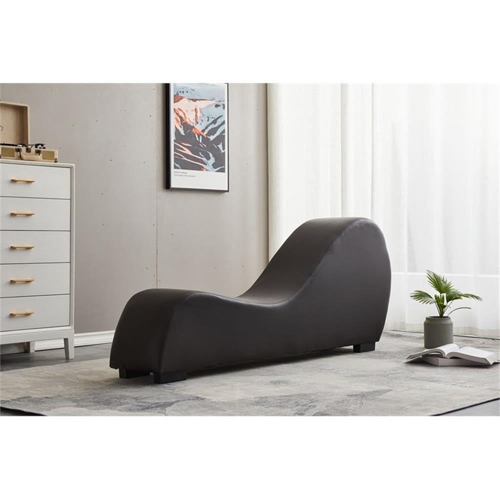 Premium Faux Leather Yoga Chaise Lounge Chair for Relaxation & Stretching - Brown | Home Gym, Meditation & Living Room Comfort Furniture