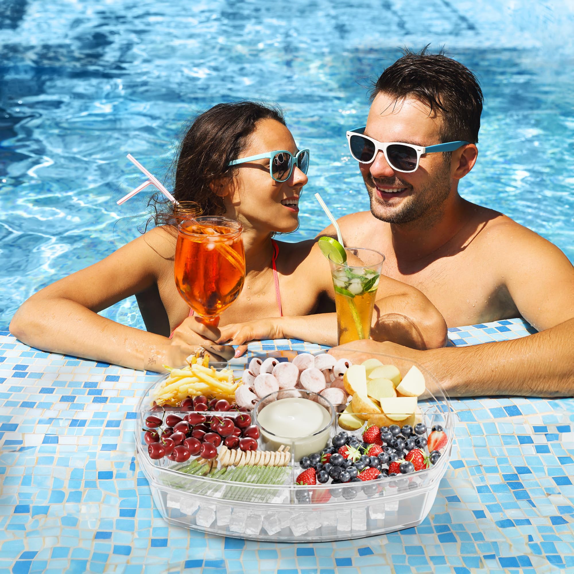 Chilled Veggie Tray with Lid - Shrimp Cocktail Serving Dishes for Entertaining - Ice Serving Platters & Trays - Cold Travel Cookout Tailgate Essentials - Appetizer Fruit Snack Tray for Party - Clear Plastic Serving Tray for Picnics, BBQs, and Holiday Gatherings