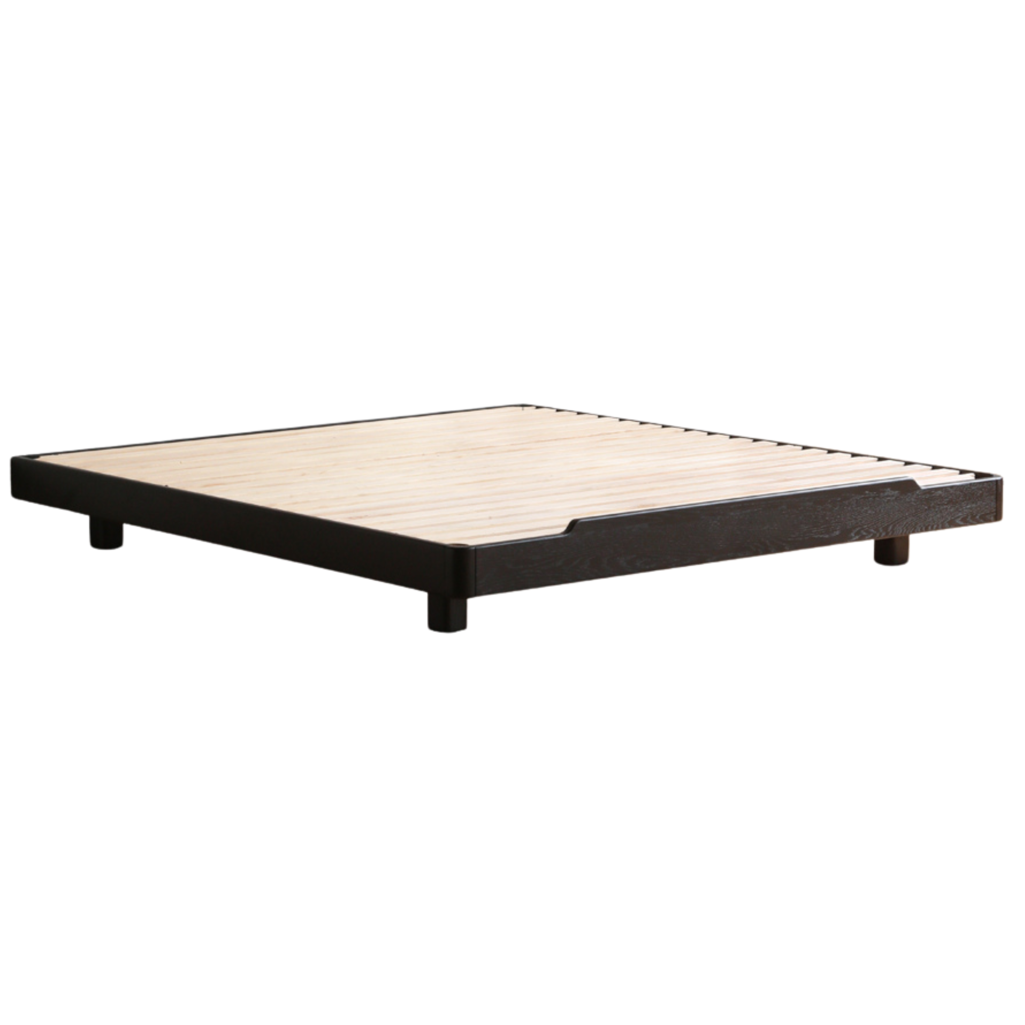 Solid Oak Wood Floating Platform Bed - No Headboard, Black Finish with LED Lights - Perfect for Modern Bedroom & Minimalist Home Decor