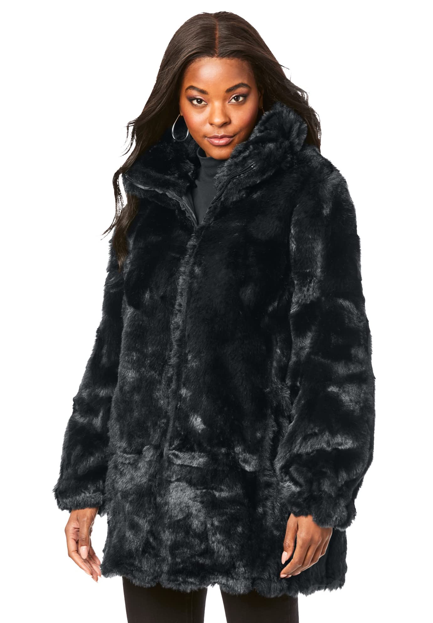 Roaman's Women's Plus Size Short Faux Fur Coat - Warm Winter Jacket for Curvy Women | Perfect for Holiday Parties & Outdoor Activities