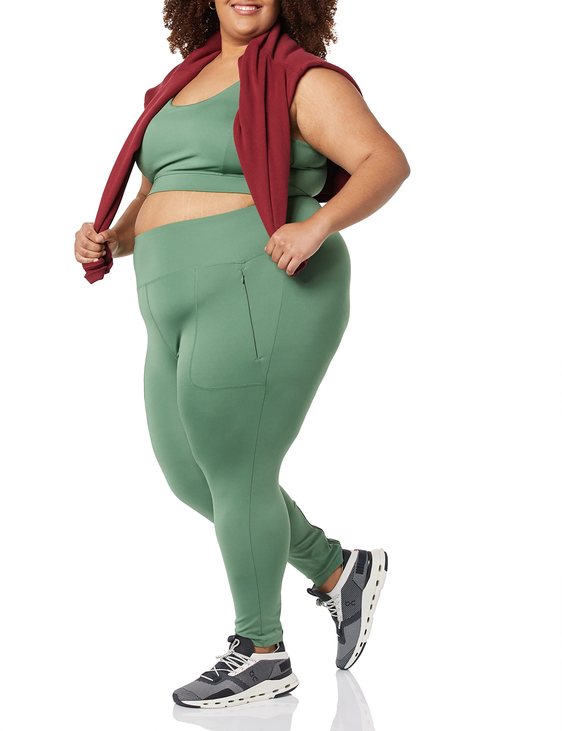Amazon Essentials Women's Everyday Fitness 7/8 Zipped Legging - High Waist Yoga Pants with Pockets for Running, Workout & Lounge (Plus Size Available) - Perfect for Gym, Travel & Casual Wear