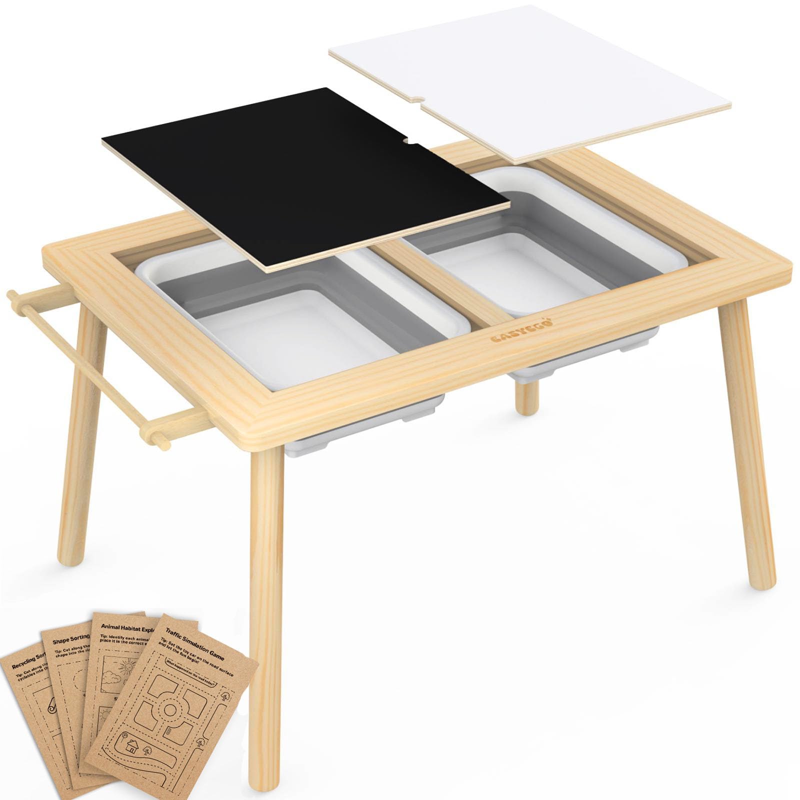 Wooden Sensory Table for Toddlers - Double-Sided Sand & Water Play Table with Foldable Storage Bins - Indoor/Outdoor Kids Activity Center - Perfect Birthday Gift for Boys & Girls - Ideal for Backyards, Daycares, and Preschool Learning