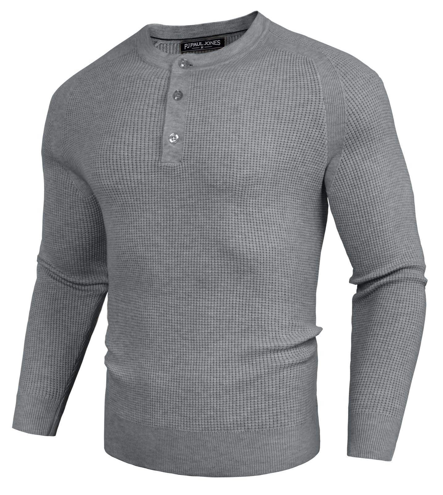 PJ PAUL JONES Men's Waffle Knit Pullover Sweater - Crew Neck & Henley Collar Design - Soft Fine Knit Jumper for Casual Wear, Office, and Winter Outfits