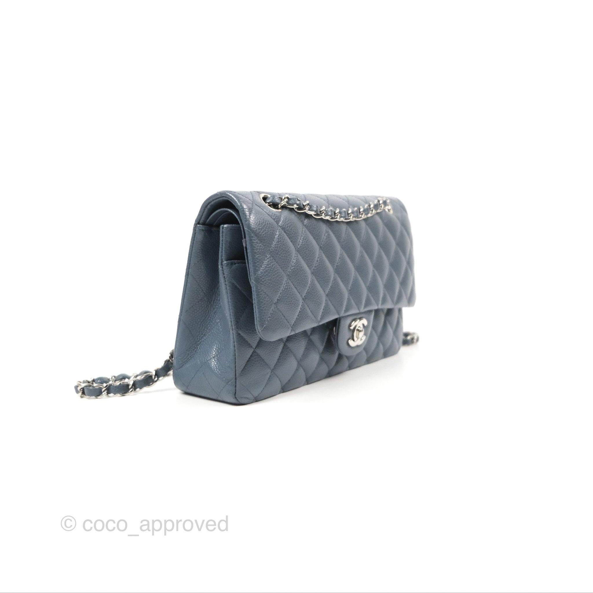 Chanel Classic Double Flap Quilted Medium/Large Handbag in Blue Caviar Leather with Silver Hardware - Perfect for Work, Evening Events & Luxury Fashion Accessories