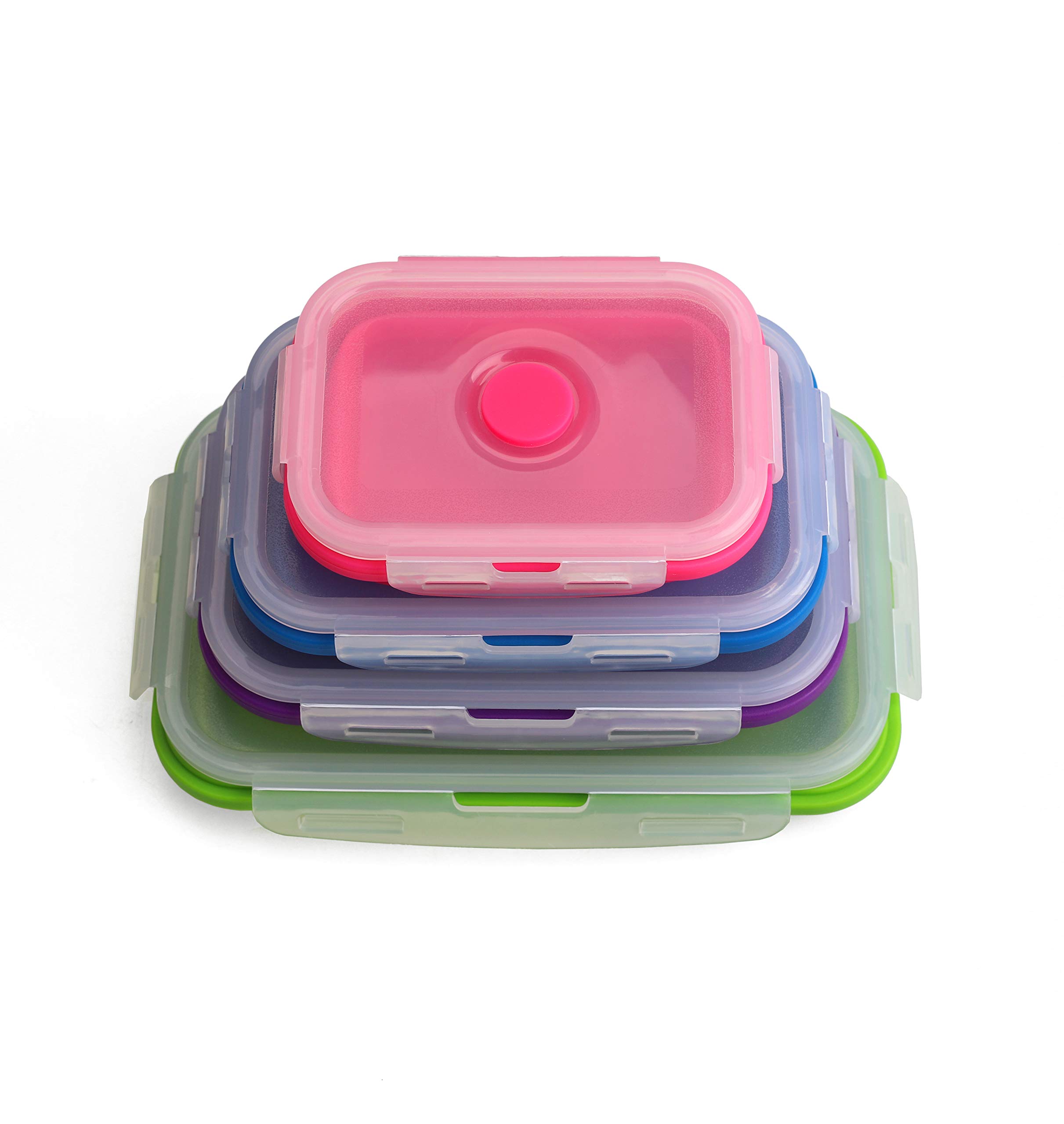 Jean-Patrique 4-Piece Collapsible Silicone Food Storage Containers Set - Airtight, Leak-Proof, BPA-Free, Microwave & Dishwasher Safe - Perfect for Meal Prep, Leftovers & On-the-Go Snacks