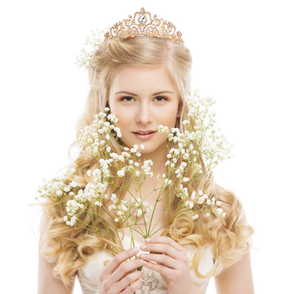 COCIDE Tiara Crystal Crown - Princess Rhinestone Headband with Combs for Brides, Weddings, Prom & Birthday Parties | Elegant Hair Accessories & Jewelry for Women & Girls (Gold) | Perfect for Bridal Showers, Pageants & Special Occasions