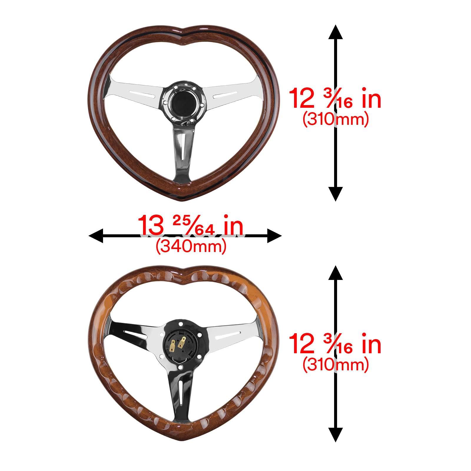Universal 6-Hole Deep Dish Racing Steering Wheel - Wood Grain Heart Shape Design with Neo Spoke for Easy Replacement | Perfect for Drift, Track, and Street Racing Cars