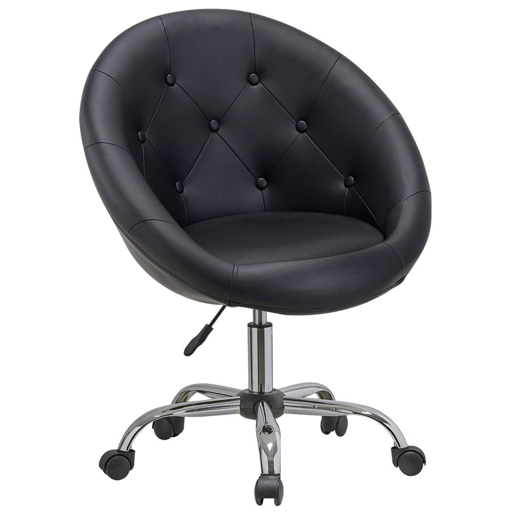 Duhome Modern Ergonomic Office Chair - Adjustable Height PU Leather Swivel Computer Desk Chair with Wheels & Metal Base for Home Office, Gaming, Study - Black (Ideal for Work, Makeup Vanity, and Task Chairs)