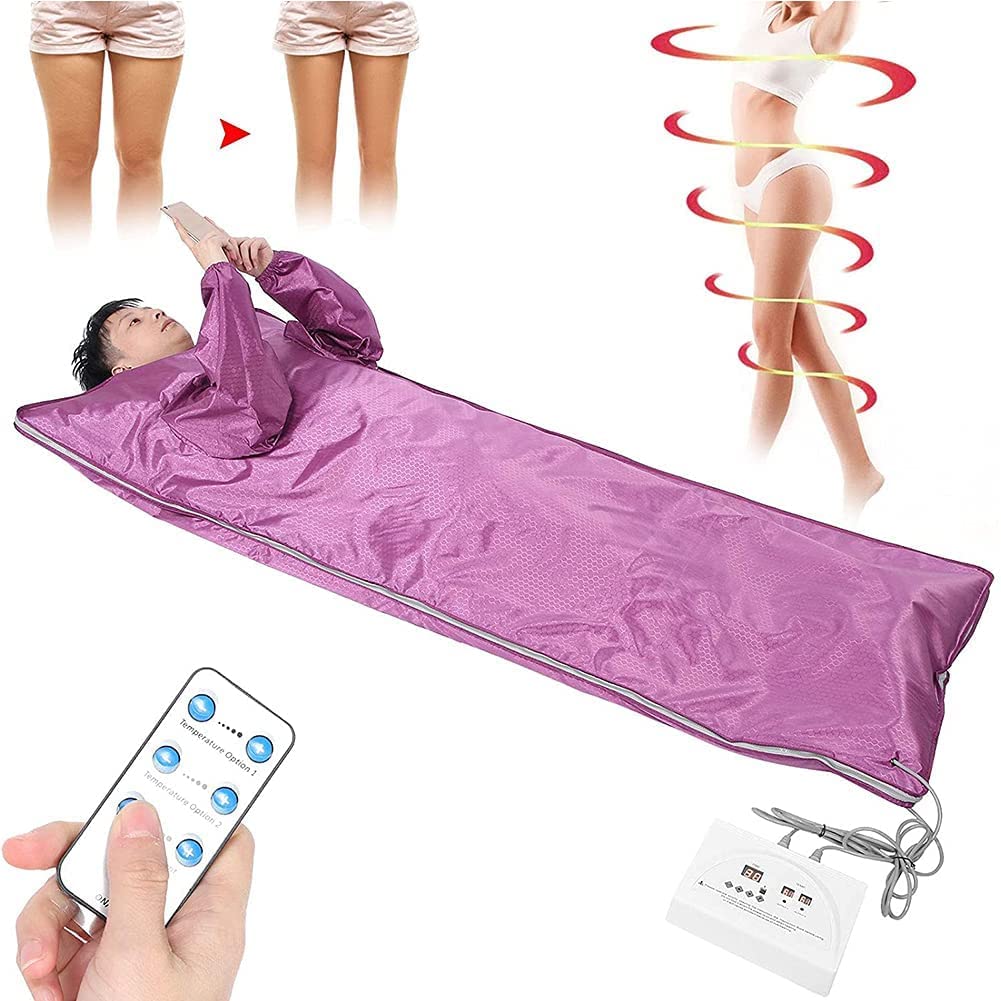 ZZMFORE Far Infrared Sauna Blanket with 2-Zone Heating - Portable Home Spa Device for Relaxation, Detox & Weight Loss - Purple Sauna Slimming Blanket for Home Use, Yoga & Post-Workout Recovery