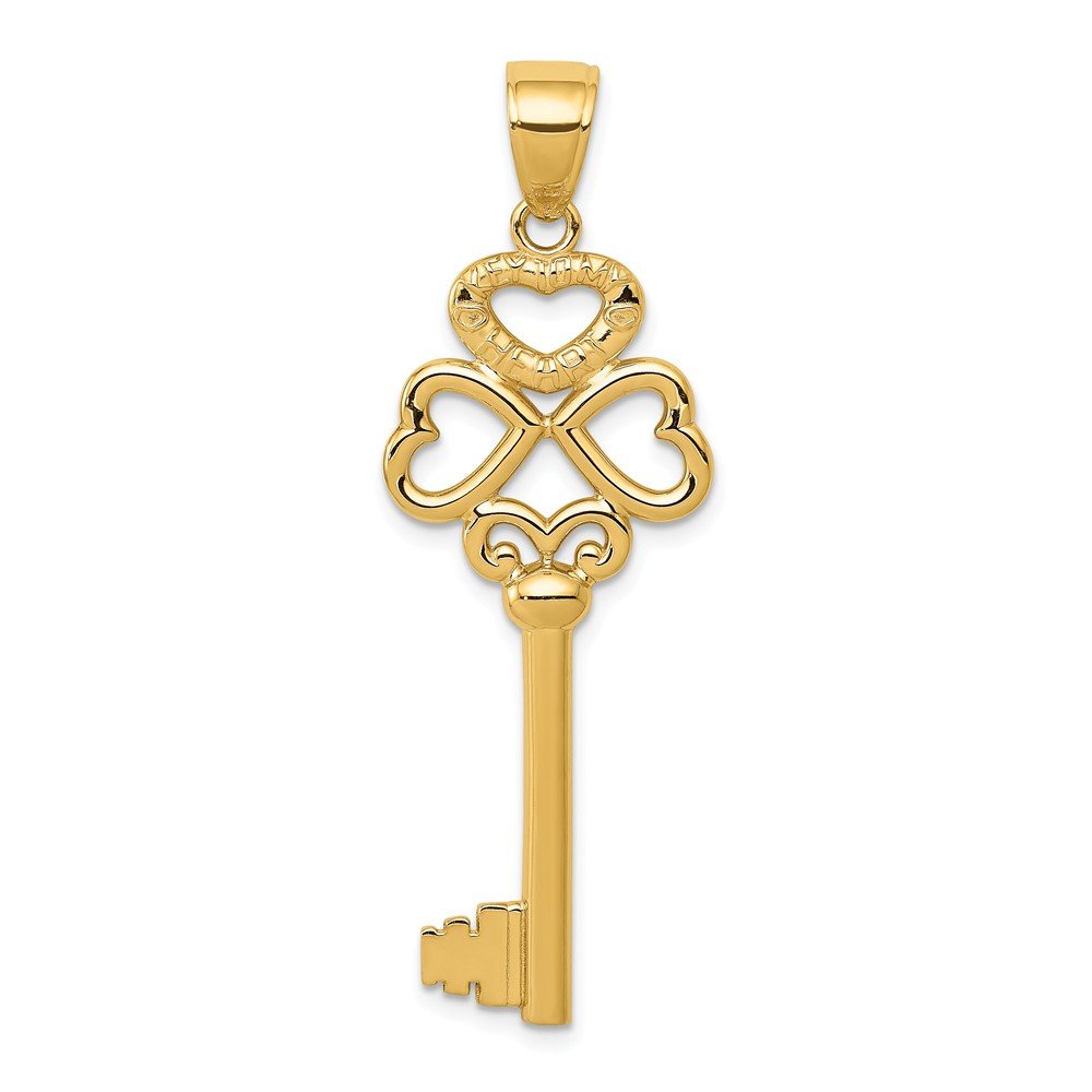14K Yellow Gold Triple Heart Key Pendant Necklace - Romantic 