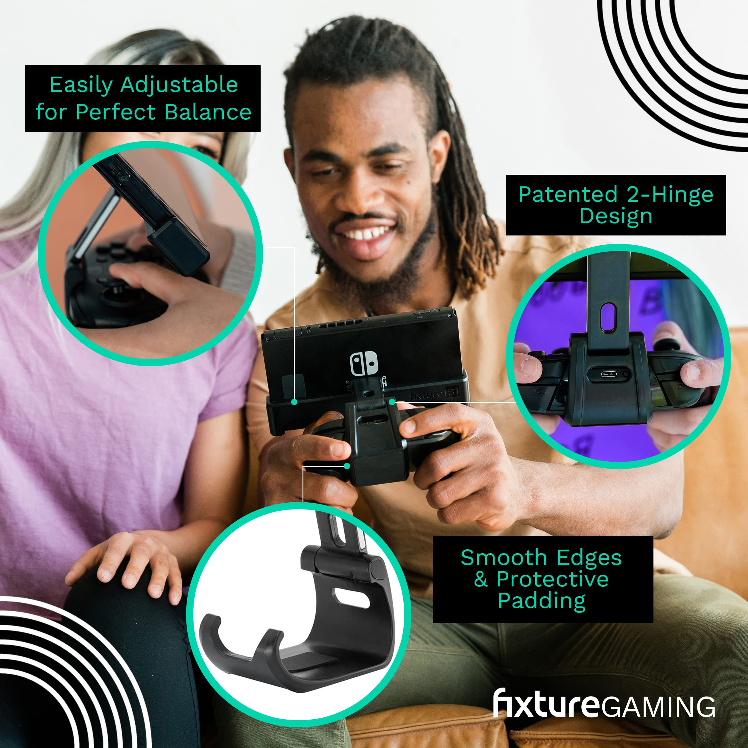Fixture S1 Adjustable Gaming Console Mount - Compatible with Nintendo Switch & Pro Controller, Monitor & Controller Holder Stand Clip (Gray) - Perfect for Gaming Setups, Travel & Space-Saving Storage