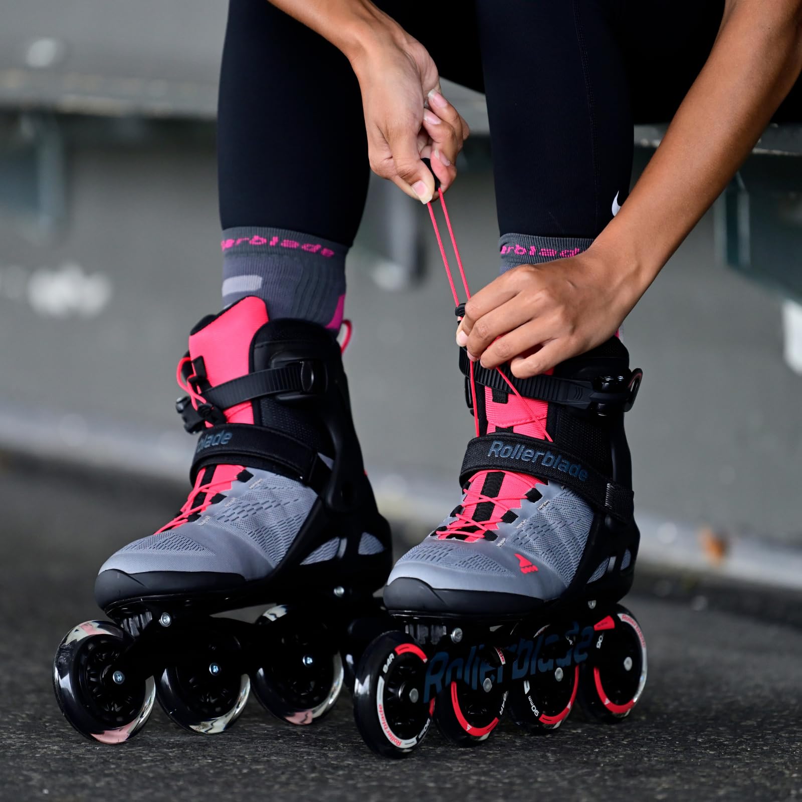 Rollerblade Women's MACROBLADE 90 W Inline Skates - Lightweight Comfortable Fitness Skates for Women, Neutral Grey/Pink, Size 245 - Perfect for Outdoor Exercise, Roller Skating Rinks & Leisure Activities