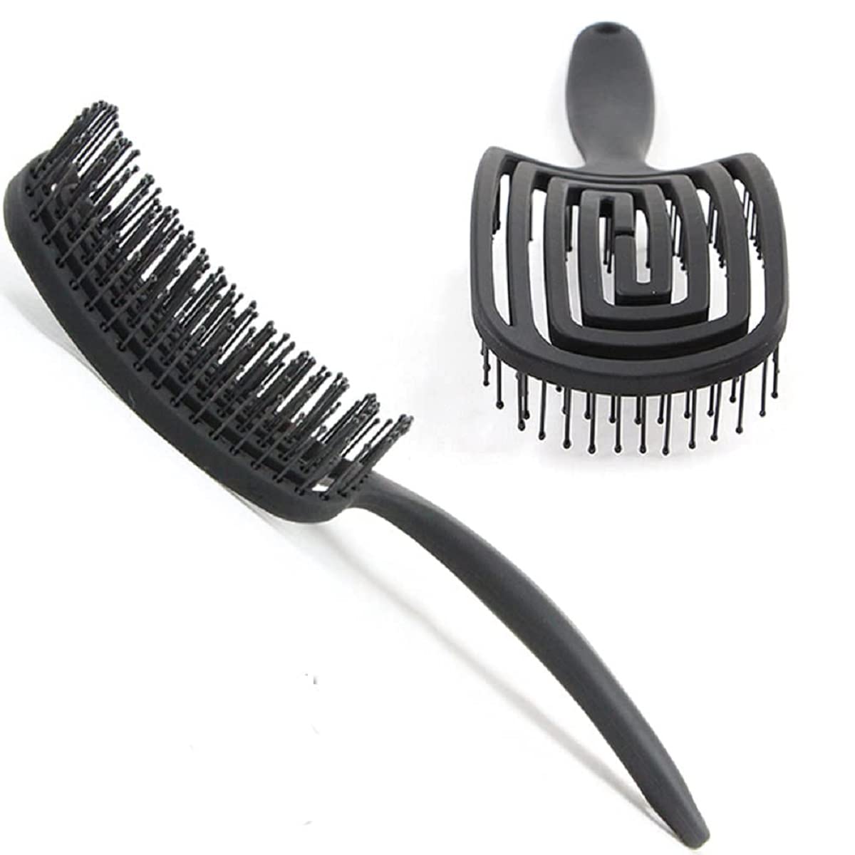 HENIJ Curved Vent Hair Brush for Blow Drying & Styling - Detangling Brush for Short Thick Hair - Professional Salon Quality Hairbrush for Men & Women (Black) - Perfect for Home Use, Travel & Salon Styling