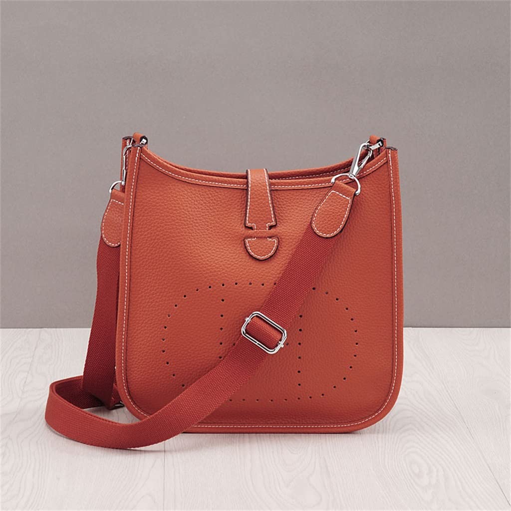 Stylish Women's Bucket Bags - Litchi Grain Crossbody & Hollow-Carved Shoulder Bag - Small Cow Leather Designer Handbag (Brown, 28cm) - Perfect for Work, Travel & Everyday Use