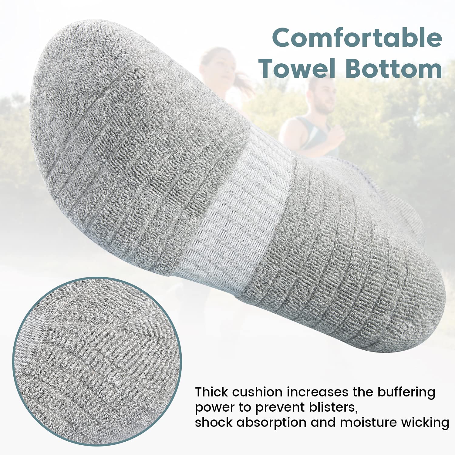 TANSTC Men's Athletic Socks - 6 Pairs Anti-Blister Cushioned Running Socks, Breathable Cotton Sports Socks for Jogging, Gym & Daily Wear