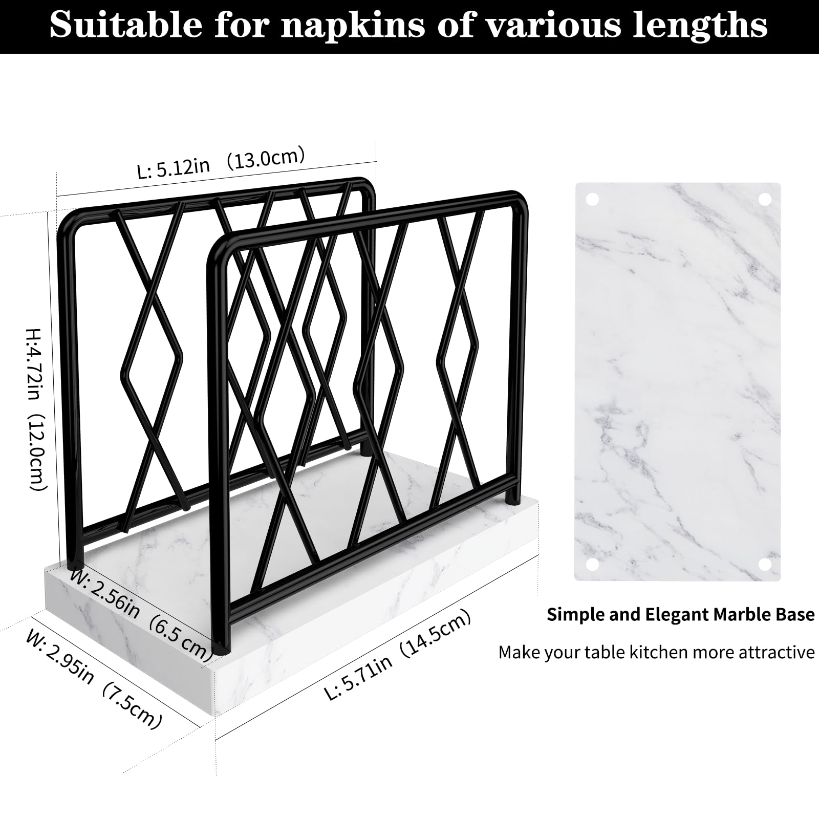 Elegant Black Marble Napkin Holder for Kitchen & Dining Table - Modern Metal Tissue Dispenser for Home, Bar, Picnic & Cocktail Party Decor - Perfect for Kitchen, Dining Room & Restaurant Decorations
