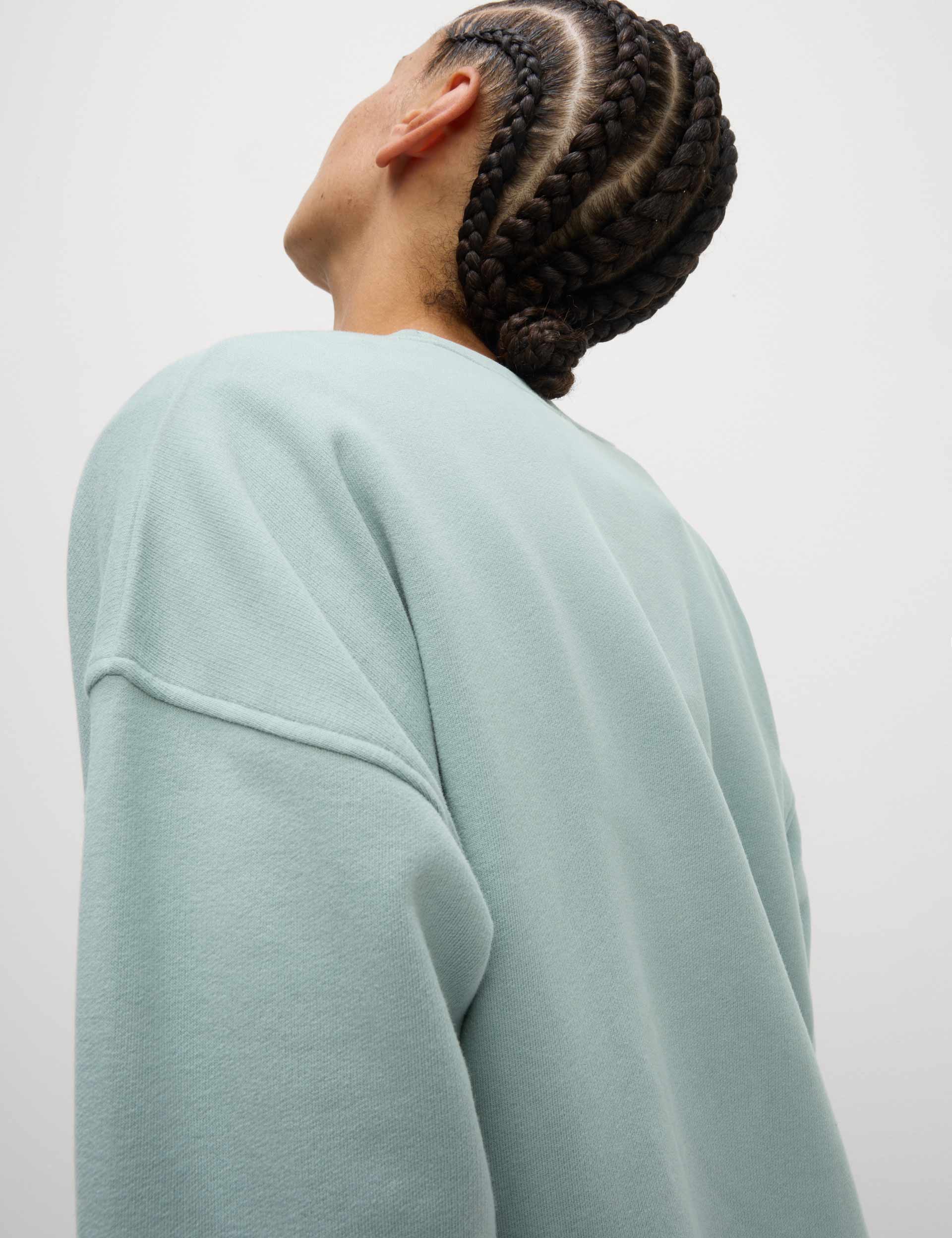 Soft Cotton Rich Mesh Panel Relaxed Sweatshirt - Light Mint Green | Comfortable Casual Wear for Women | Perfect for Lounge, Yoga & Everyday Outfits
