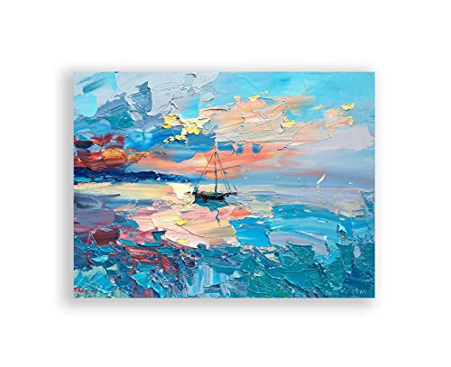 Sunset Art Print - Ocean Seascape Wall Decor - Beach & Nautical Artwork - Italy Inspired Abstract Painting - Perfect for Living Room, Bedroom or Office Wall Decor