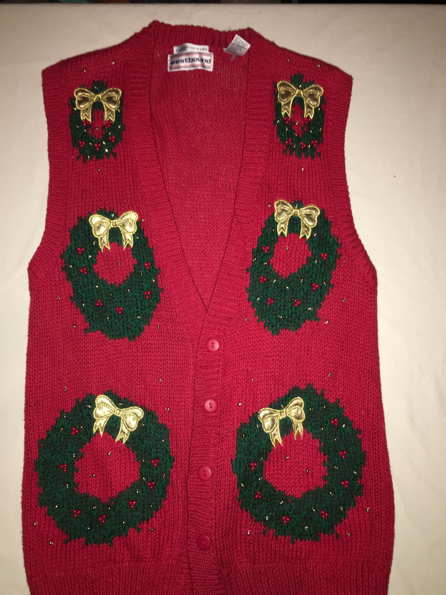 Funny Ugly Christmas Sweater Vest with Wreath Design - Festive Holiday Party Outfit for Xmas & Office Events