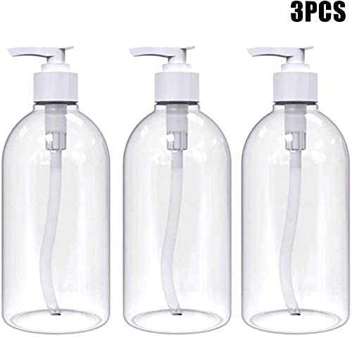 Snoogg 3-Pack 500ml Clear Refillable PET Plastic Bottles with Pump for Shampoo, Lotion, Conditioner & Oil - Ideal for Bathroom, Travel & Home Use