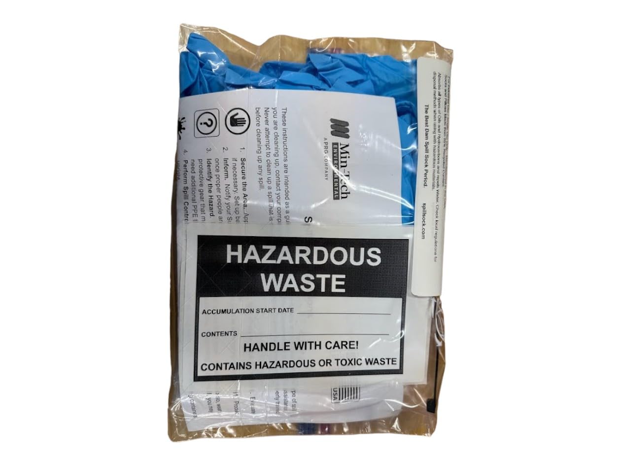 **Universal Spill Kit - 4 Absorbent Socks, 10 Pads, 2 lb Spill Tackle, Gloves & More - Yellow Duffle Bag for Hazardous Liquid Cleanup - Ideal for Labs, Garages, Factories**