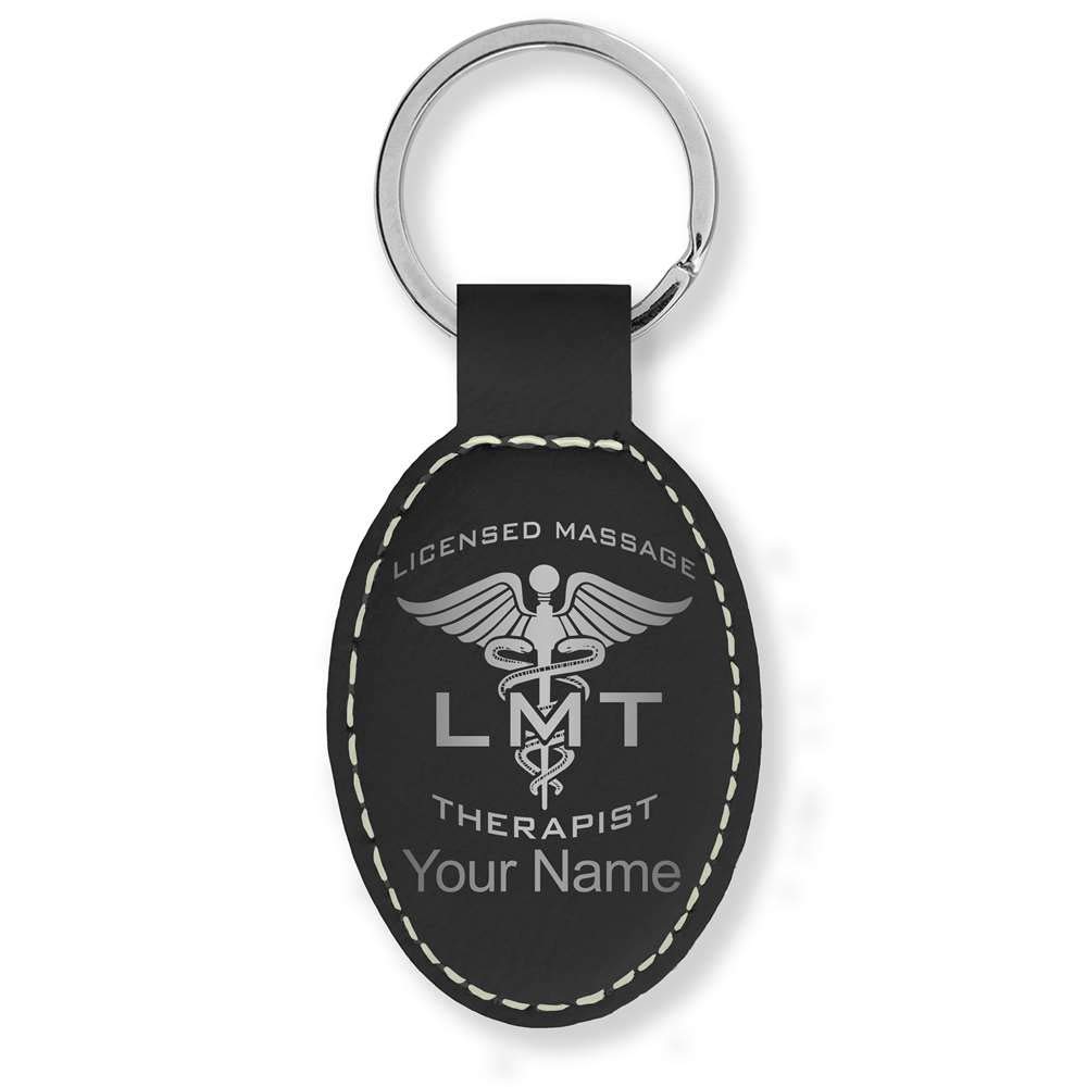 LMT Licensed Massage Therapist Keychain - LaserGram Oval Personalized Engraved Gift for Massage Professionals (Black with Silver) | Perfect for Graduation, Appreciation Gifts & Daily Use