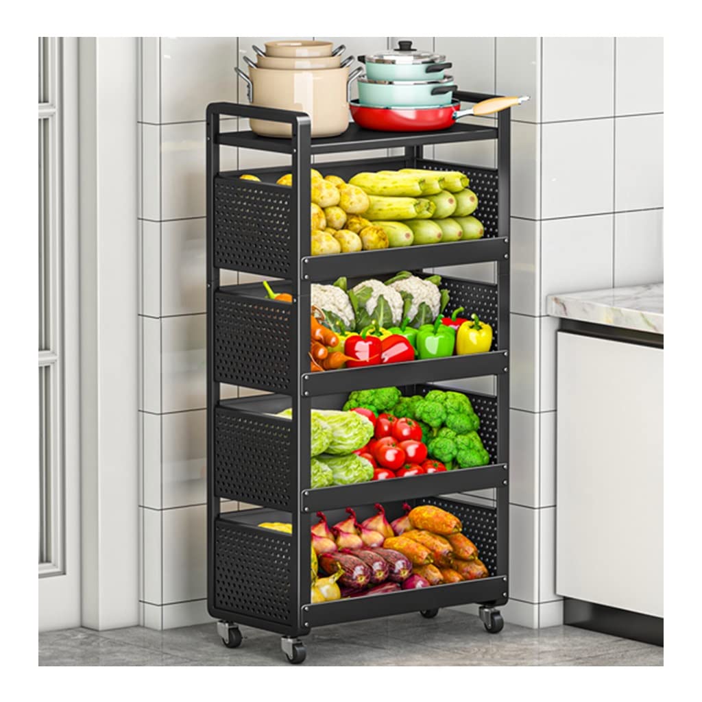 2-Tier Metal Wire Fruit Basket for Kitchen Countertop - Farmhouse Style Detachable Vegetable Bread Storage Stand (Black, 53x30x109.5cm) - Perfect for Organizing Fruits, Vegetables and Baked Goods in Modern Farmhouse Kitchens