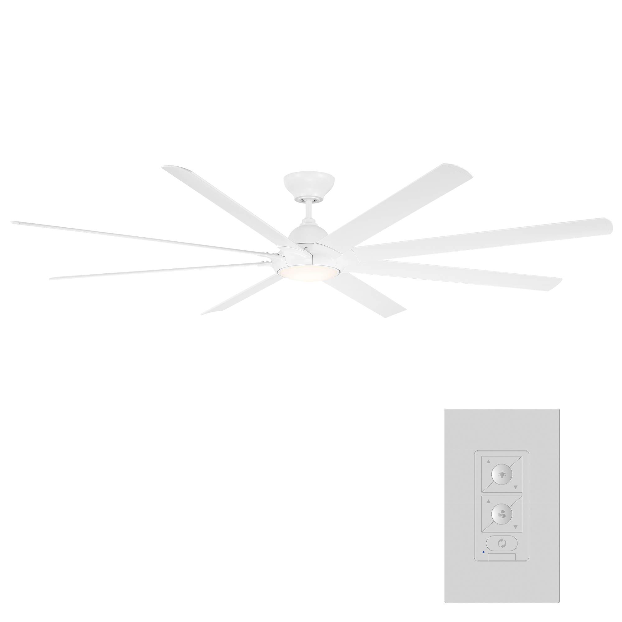 96in Hydra Smart Ceiling Fan with 8 Blades, Matte White Finish, 2700K LED Light Kit & Wall Control - Perfect for Large Living Rooms and Outdoor Patios