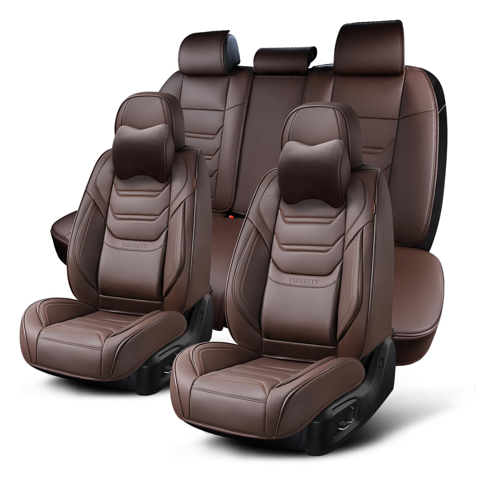 Premium Breathable Leather Car Seat Covers Full Set - Front & Rear Seat Protectors with Headrest Covers | Universal Fit for Most Cars & SUVs | Perfect for Daily Commute, Road Trips & Family Protection