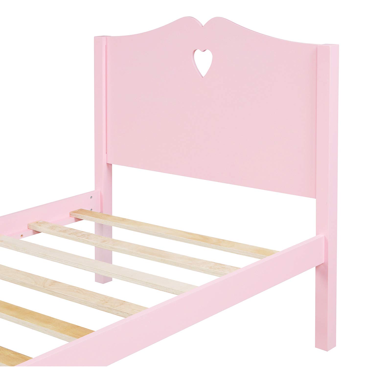 Merax Twin Bed Frame with Headboard and Footboard - Wooden Platform Bed for Kids, Guest Room & Girls Bedroom - Pink Twin Size Bed for Small Spaces, Dorm Rooms & Cozy Bedrooms