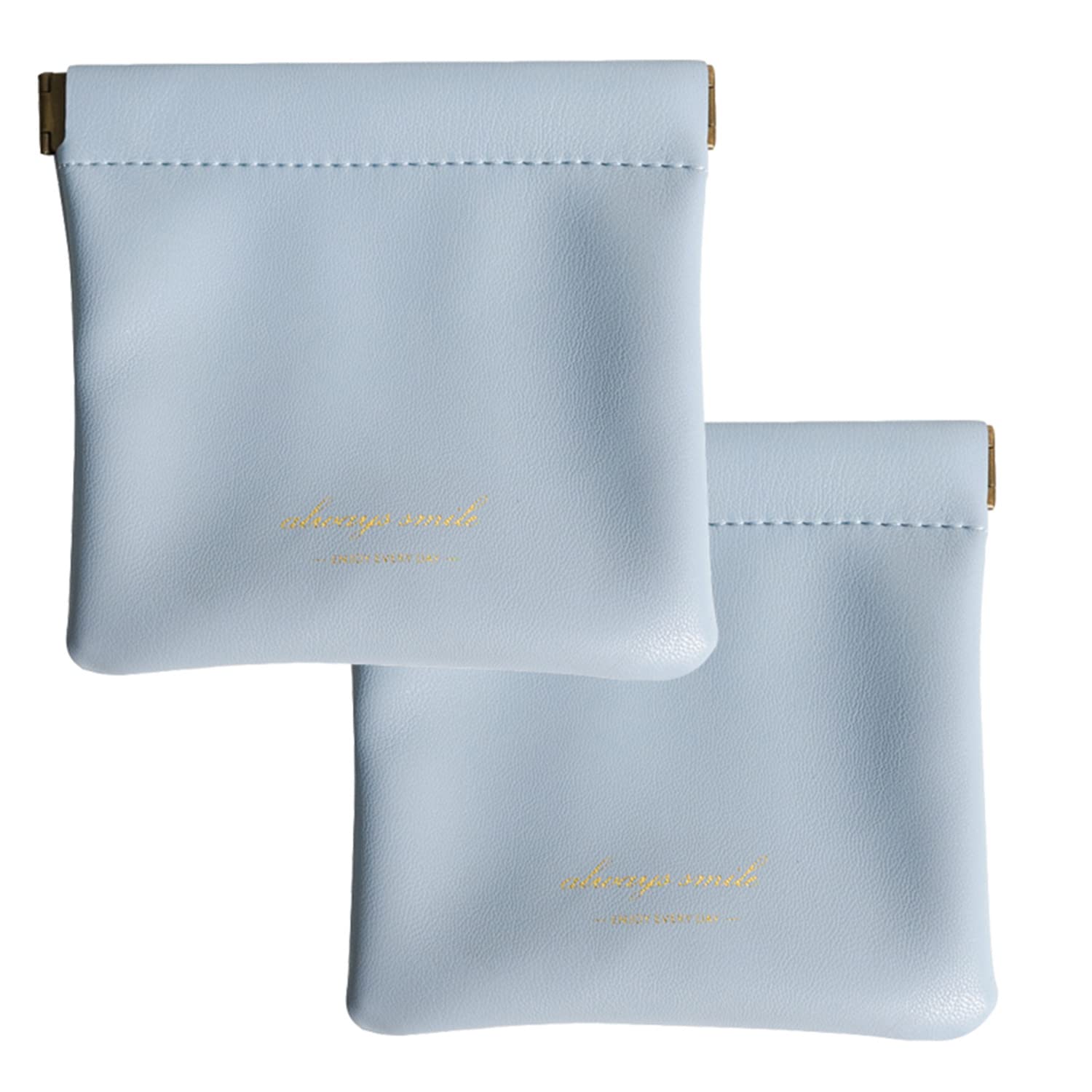 2PCS Lambskin Small Makeup Bag for Women - Portable Waterproof Travel Cosmetic Pouch with Magnetic Closure, No Zipper (Sky Blue, 3.27x2.95 Inch) - Perfect for Travel, Gym & Daily Essentials Organization