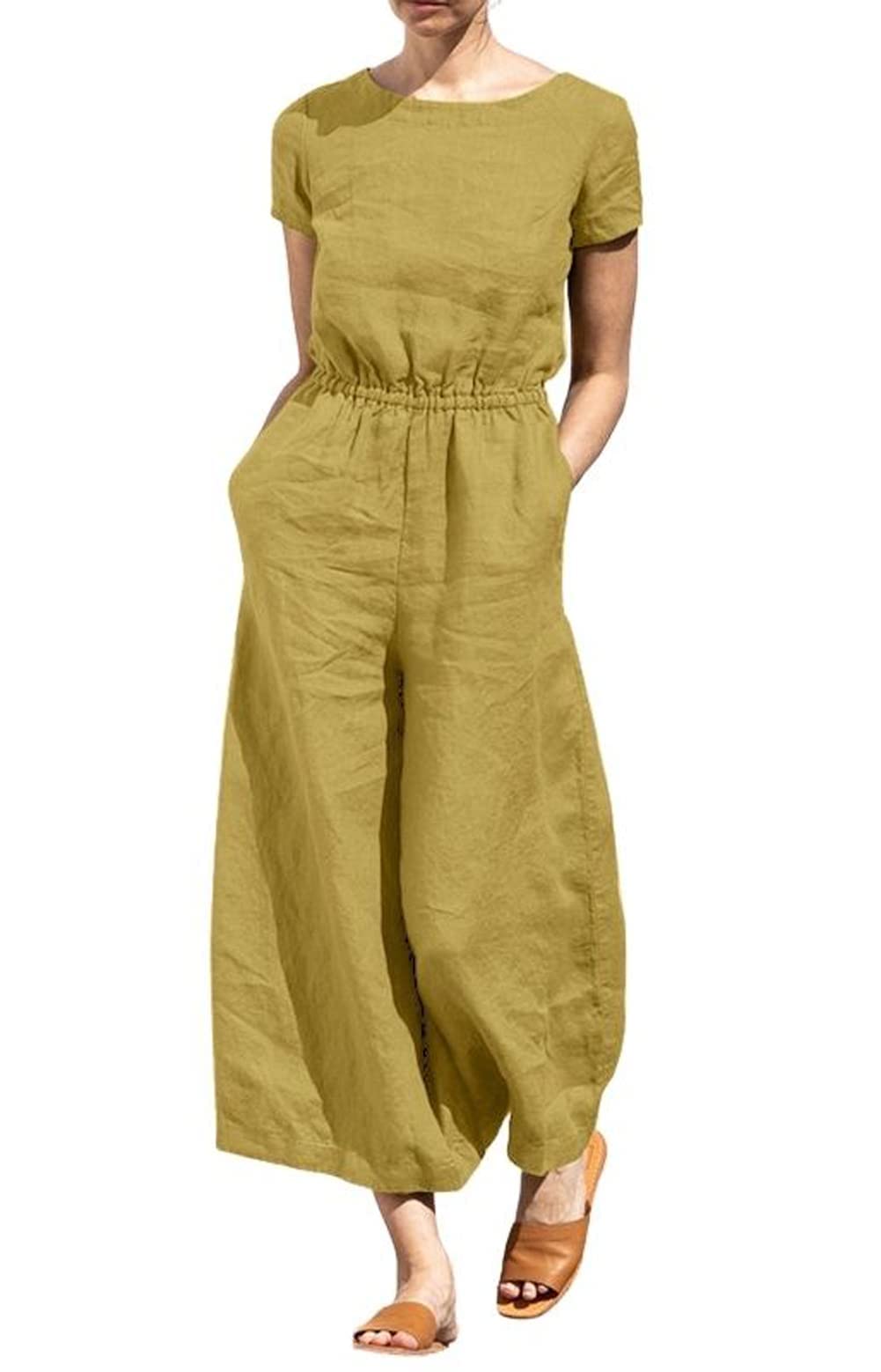 Elegant Women's Sleeveless Linen Jumpsuit - Casual Wide Leg Romper Pants for Summer Outfits & Beach Vacations