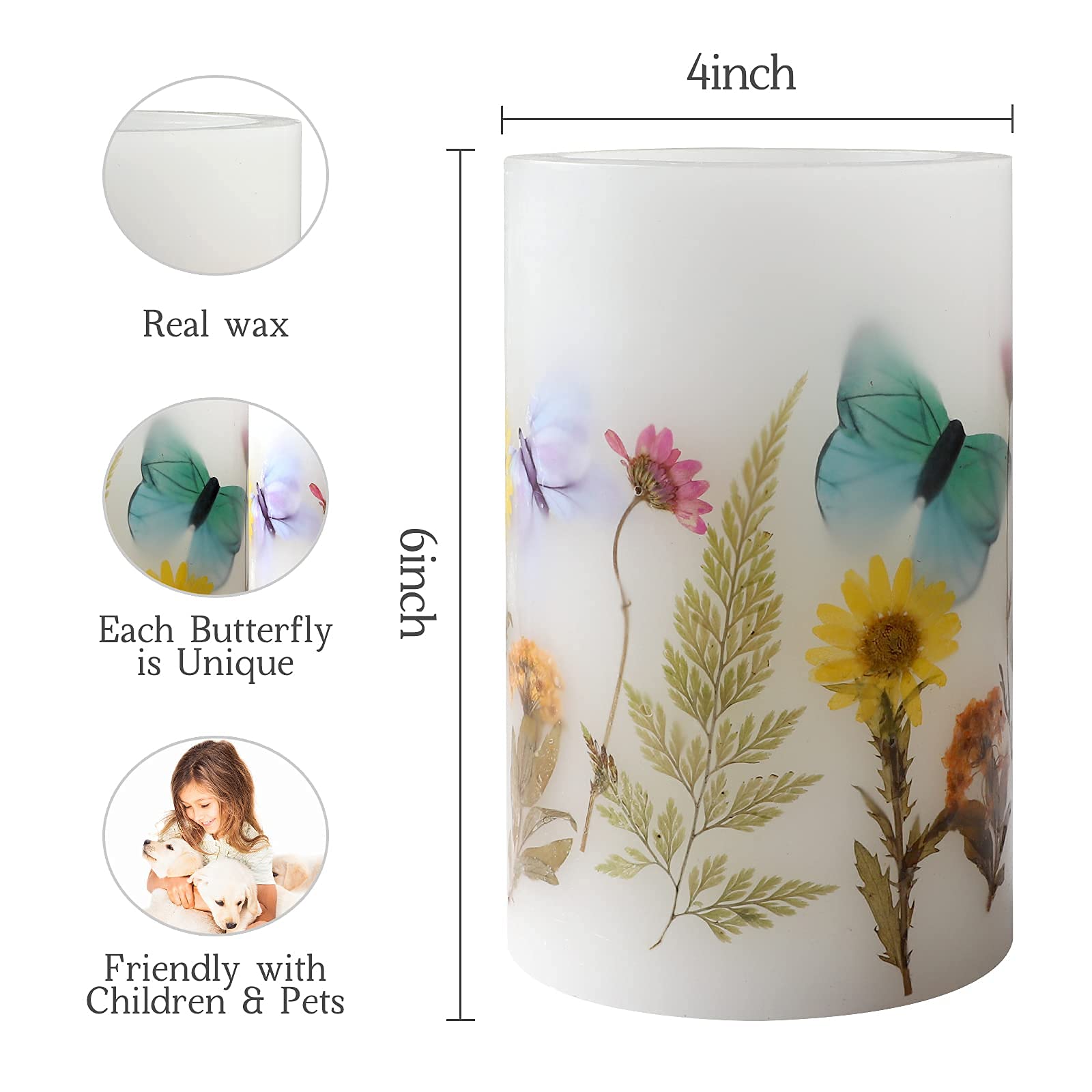 Flameless LED Pillar Candle - Real Wax, 4