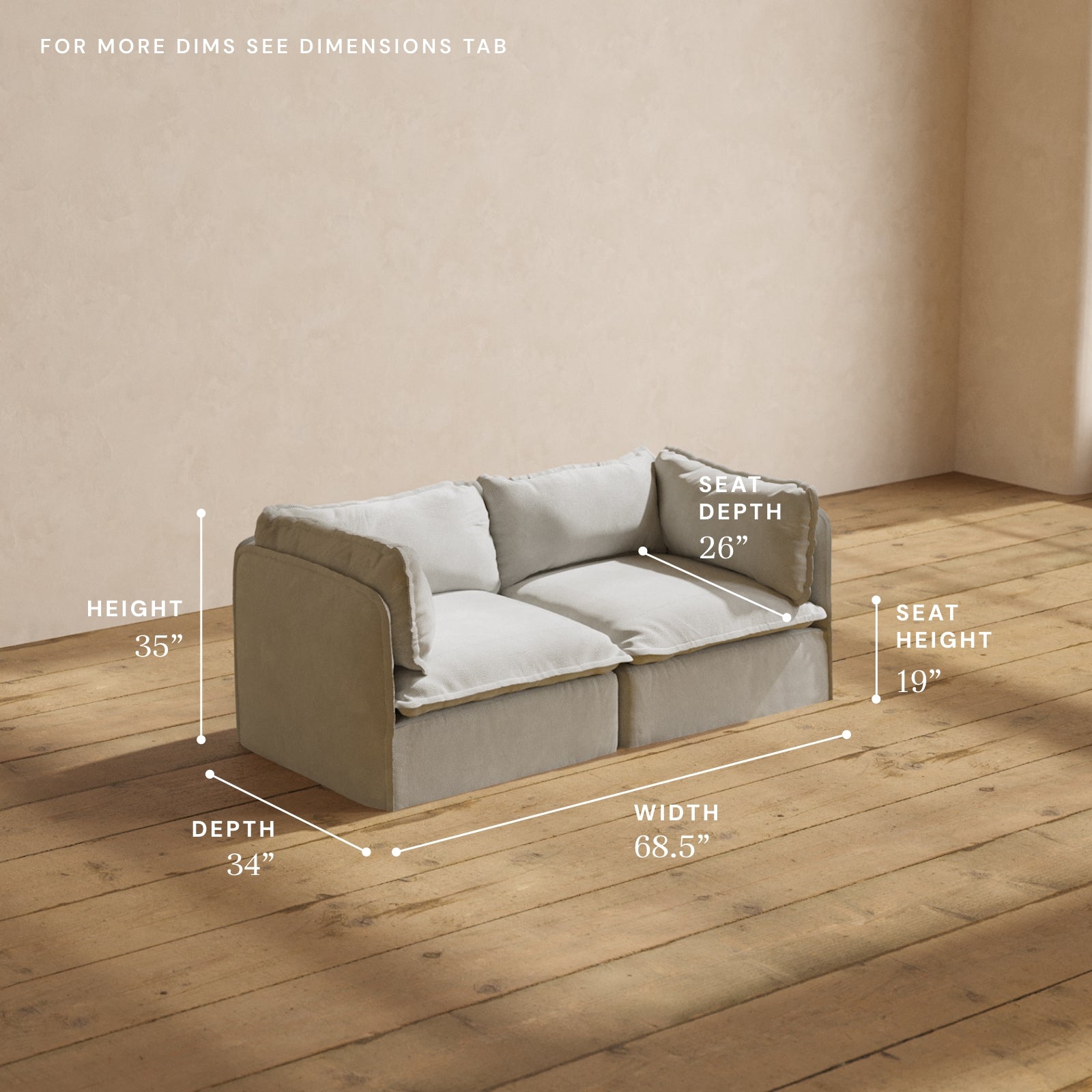 Modular Performance 2-Seater Sofa in Cloud Color | Relaxed Blend Fabric | Perfect for Living Room, Lounge & Small Spaces