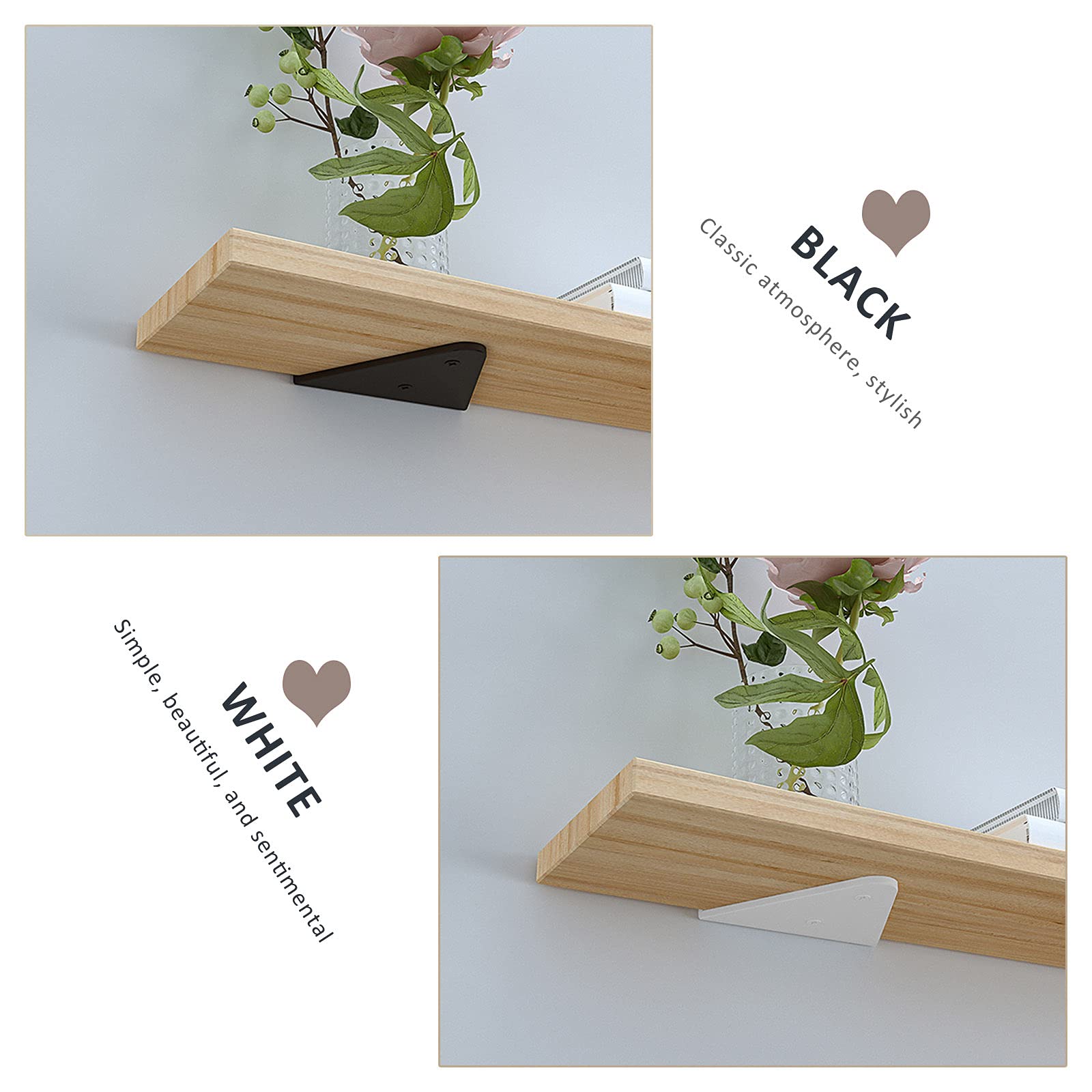 2 Pack Black/White Metal Hidden Shelf Brackets - Heavy Duty Wall Mounted Shelf Supports (8×10cm/3.1×3.9in) with Screws - Space Saving Decorative Brackets for Floating Shelves in Living Room, Bedroom & Kitchen Storage