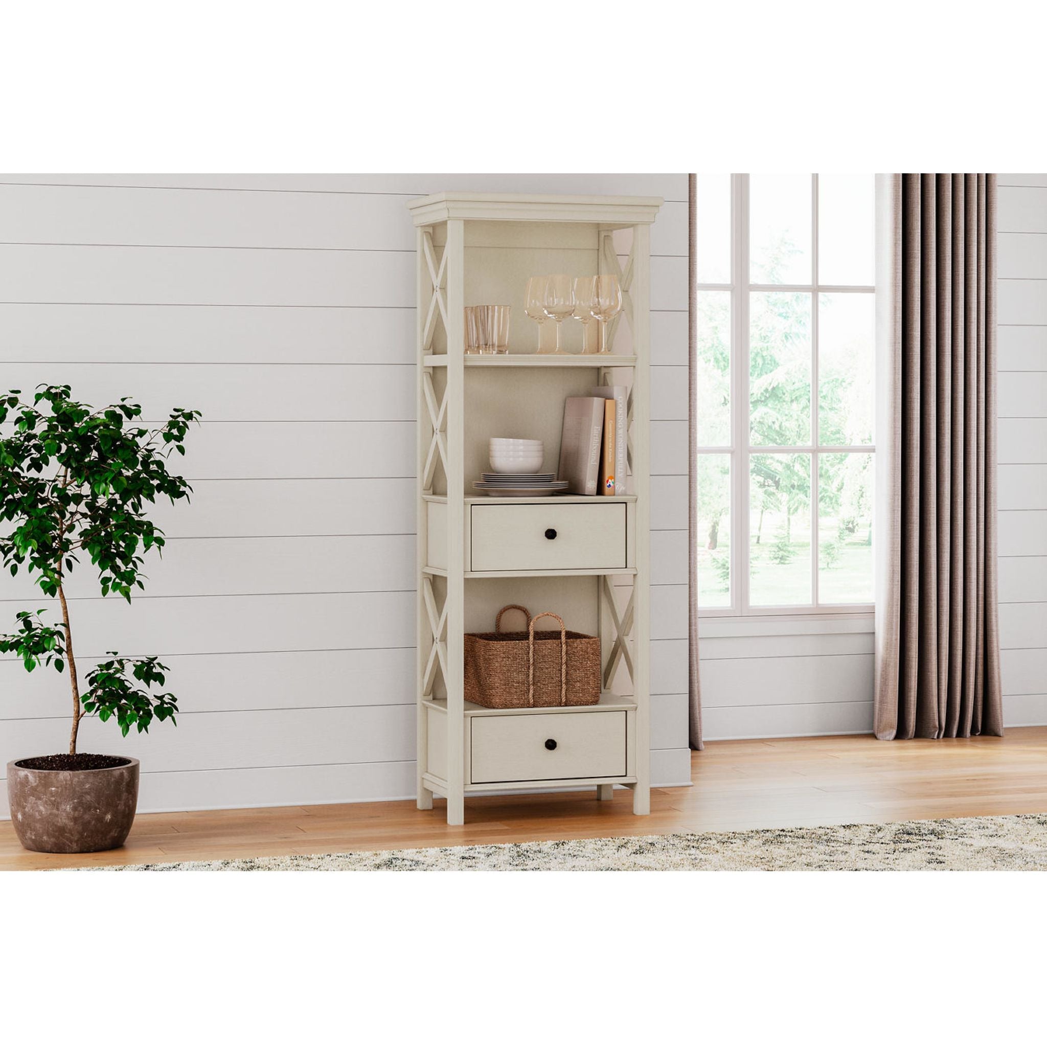 Bolanburg Antique White Display Cabinet - Elegant Glass Door Showcase for Living Room, Dining Room, or Office Decor (Model D647 76)