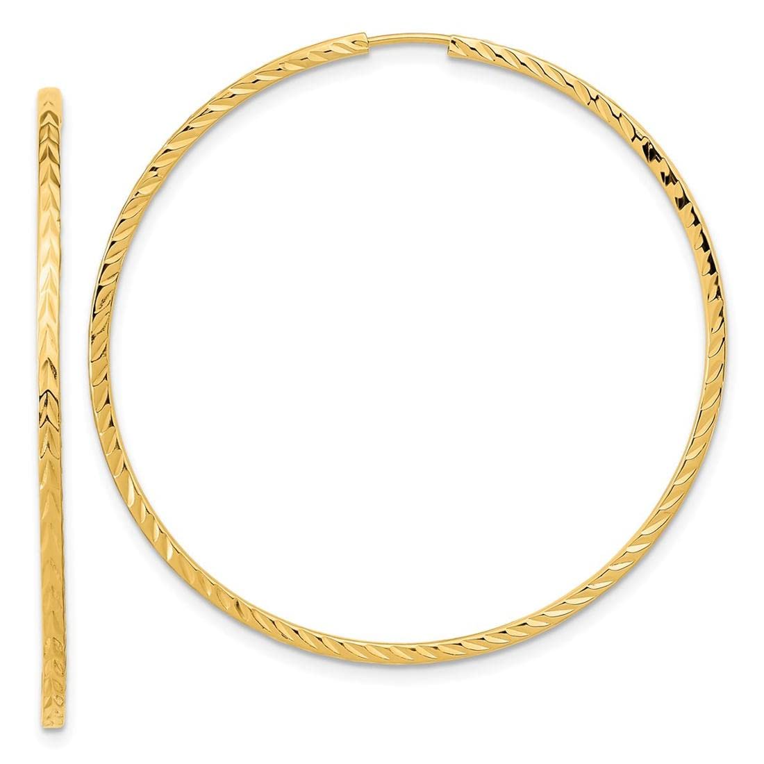 14K Yellow Gold Diamond-Cut Square Tube Endless Hoop Earrings for Women - Elegant Everyday & Party Jewelry Gift