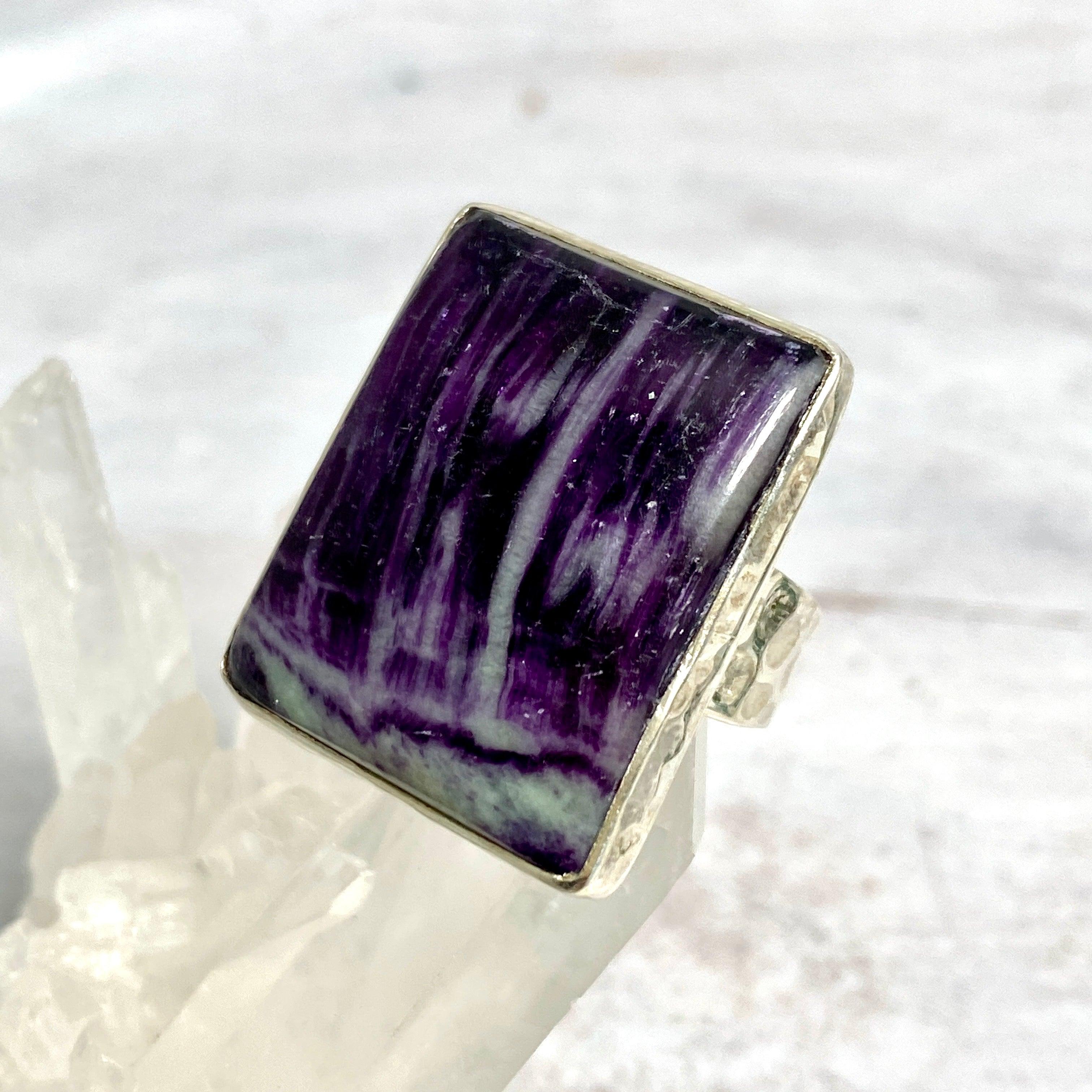 Kammererite Rectangle Cabochon Ring Size 8 KRGJ2391 - Elegant Gemstone Jewelry for Women, Perfect for Weddings & Special Occasions