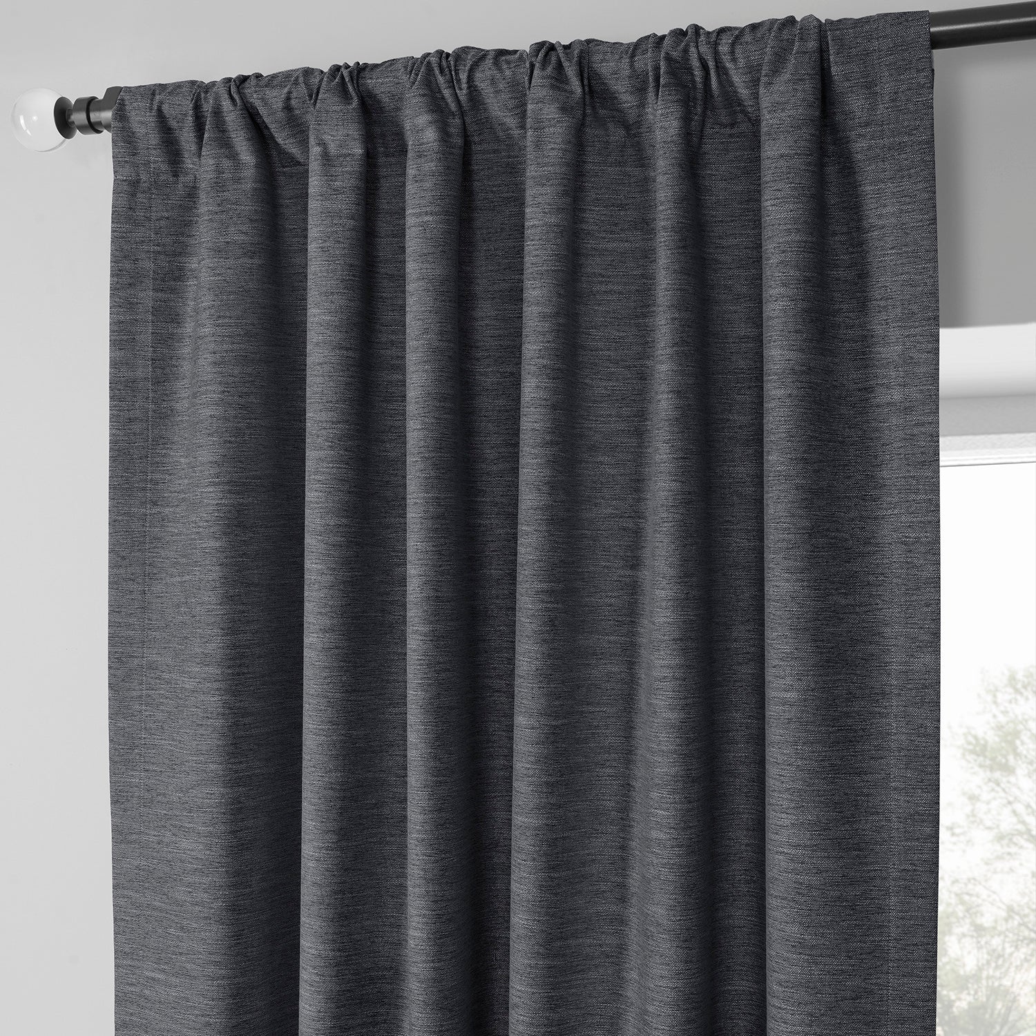 Rustic Charcoal Boho Chic Faux Linen Blackout Curtains - Set of 2 Panels for Living Room, Bedroom & Nursery - Light Blocking Thermal Insulated Window Drapes